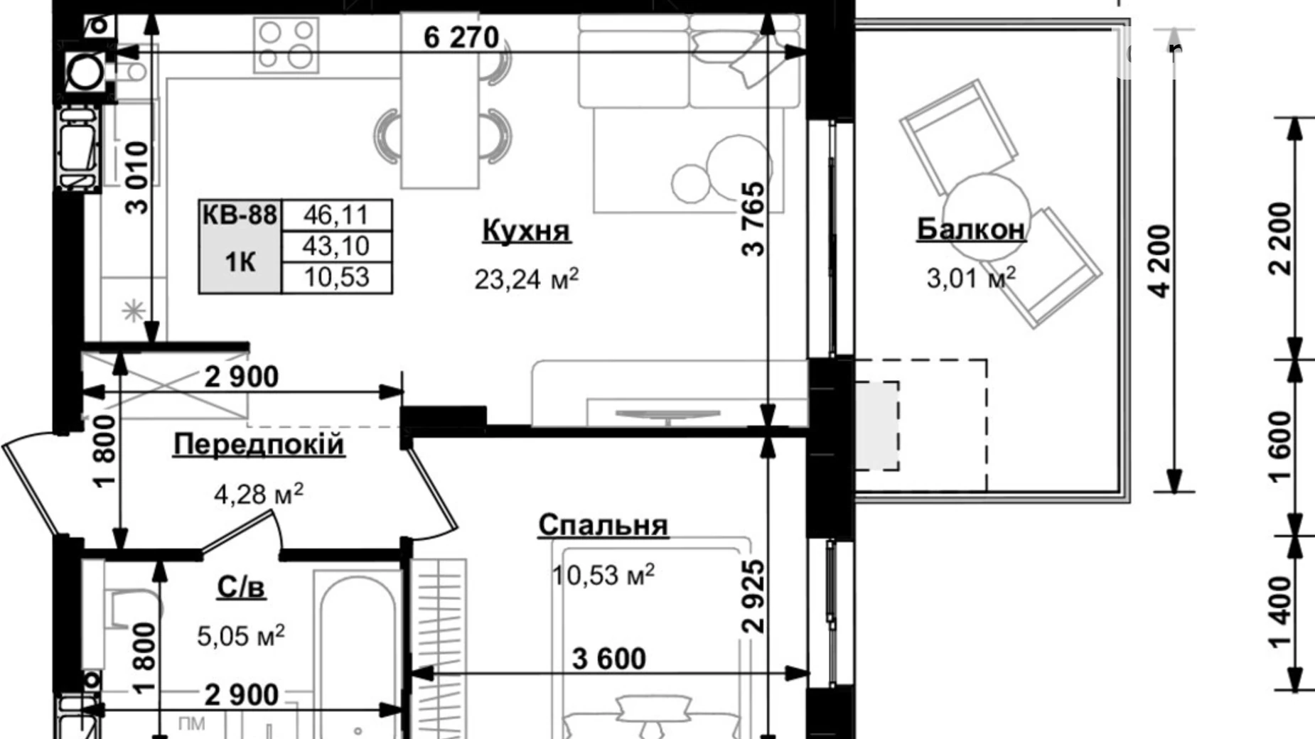Продается 1-комнатная квартира 46.11 кв. м в Сокольниках, ул. боковая Стрыйская, 1 - фото 3