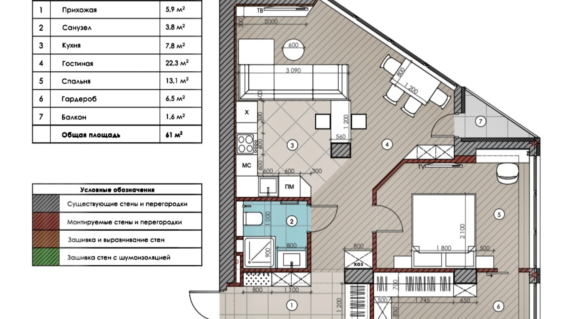 2-комнатная квартира 58 кв. м в Запорожье, ул. Петра Сагайдачного(Бородинская) - фото 2