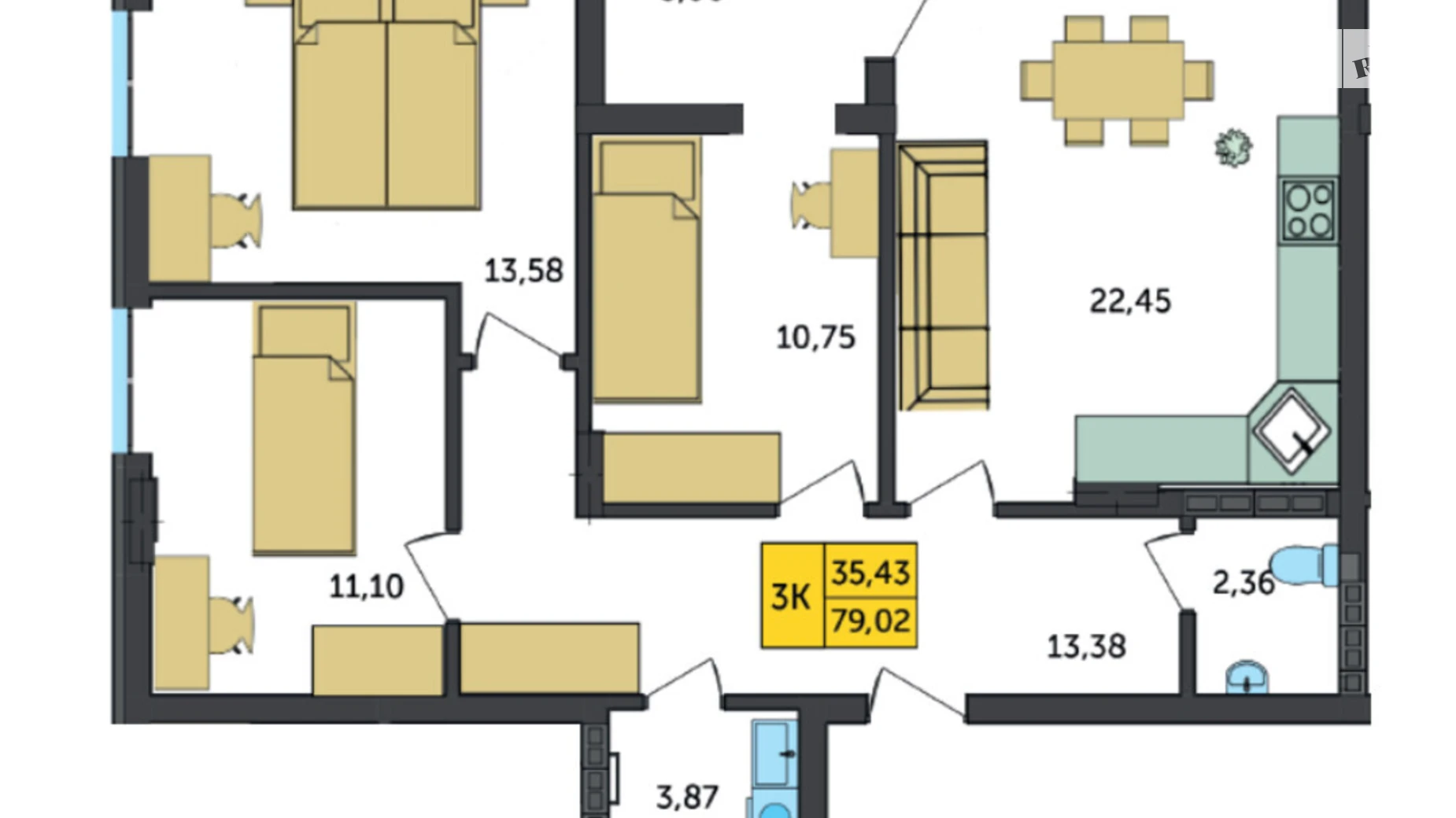 Продается 3-комнатная квартира 79.02 кв. м в Струмовке, цена: 65180 $ - фото 2