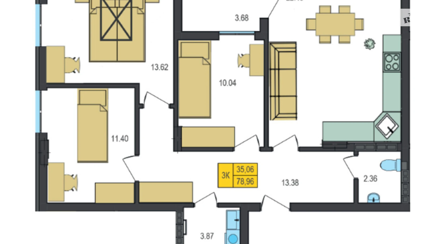 Продается 3-комнатная квартира 78.96 кв. м в Струмовке, цена: 63346 $ - фото 2