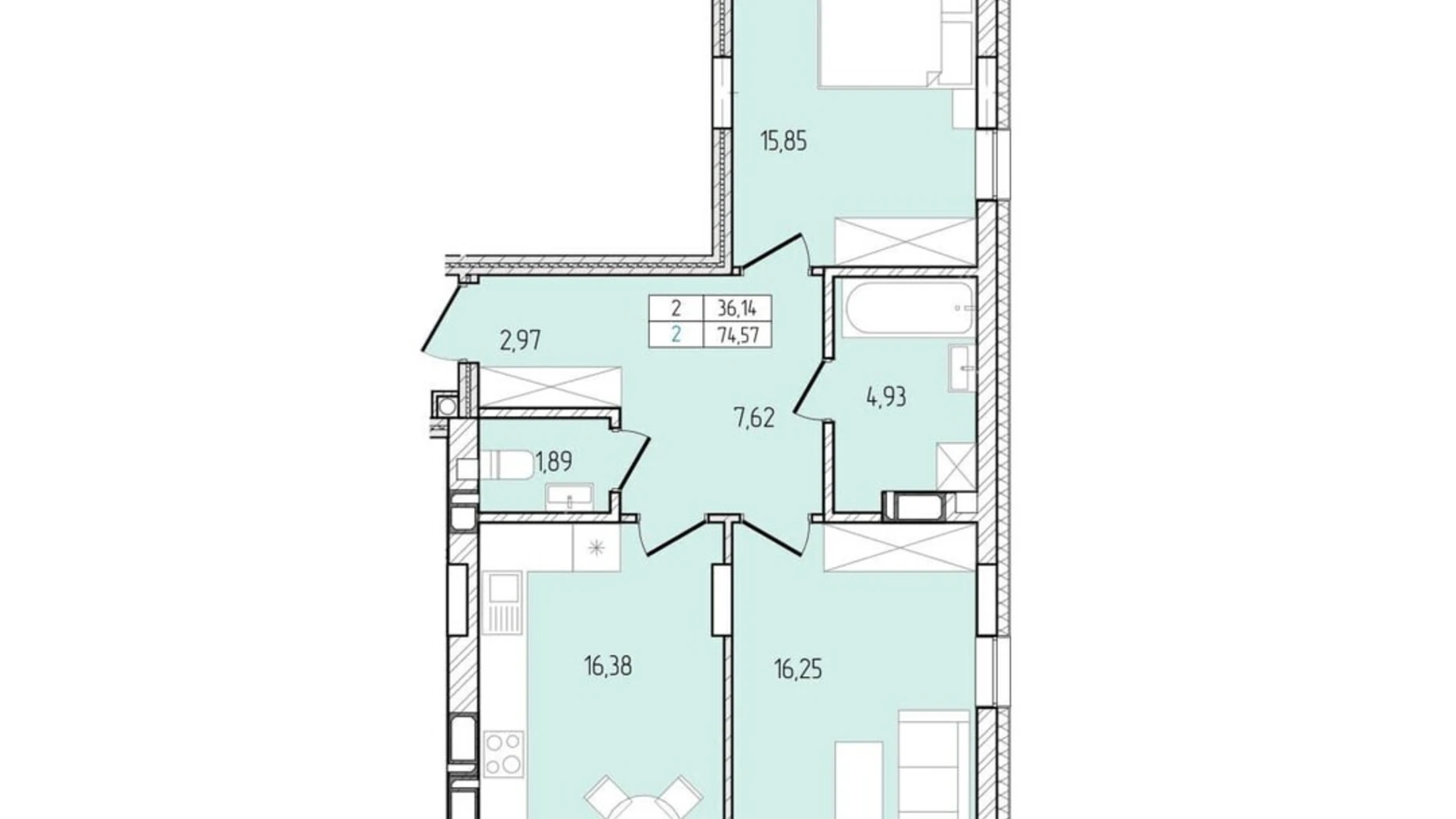 Продается 2-комнатная квартира 74.57 кв. м в Хмельницком, ул. Победы, 8А - фото 2