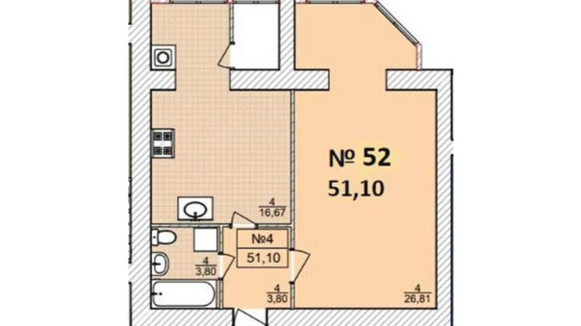 Продается 1-комнатная квартира 51.1 кв. м в, цена: 41714 $ - фото 2