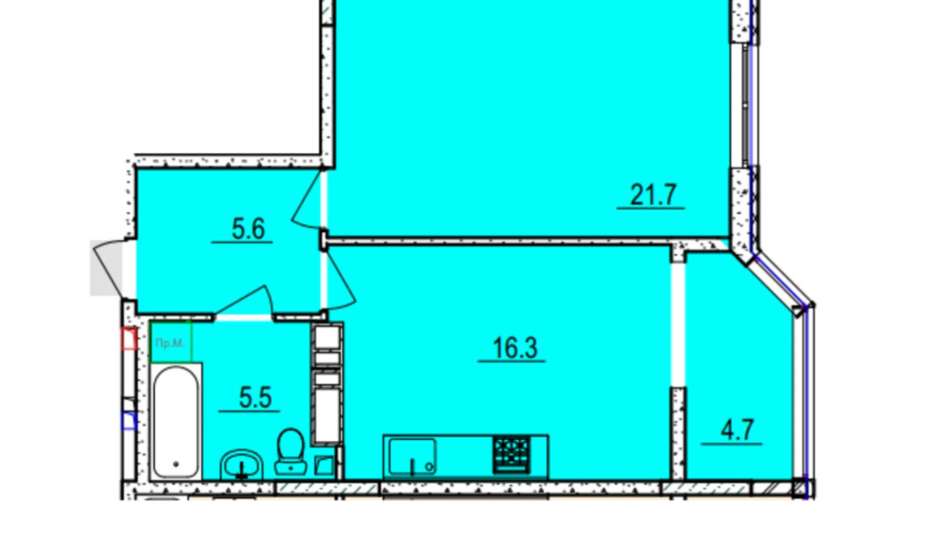 Продается 1-комнатная квартира 53.8 кв. м в Черкассах, ул. Владимира Великого(Гагарина), 41/3 - фото 2