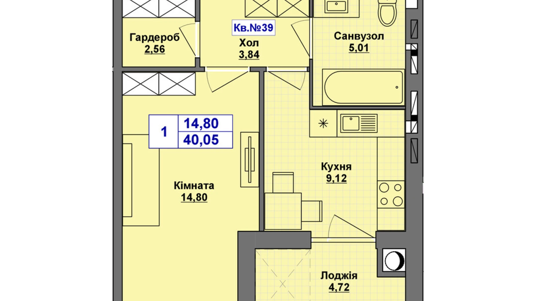 Продается 1-комнатная квартира 40.05 кв. м в Хмельницком, цена: 31239 $ - фото 2
