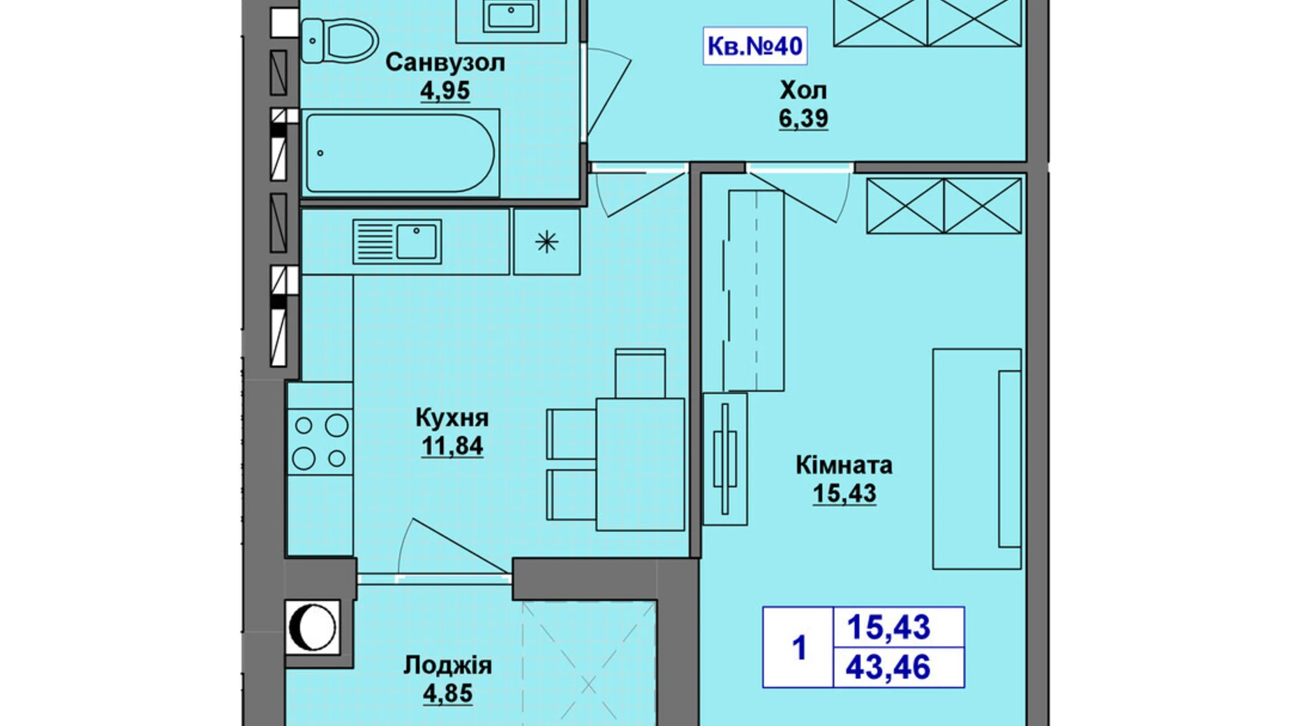 Продается 1-комнатная квартира 43.46 кв. м в Хмельницком, Старокостянтиновское шоссе, 5/5 - фото 2