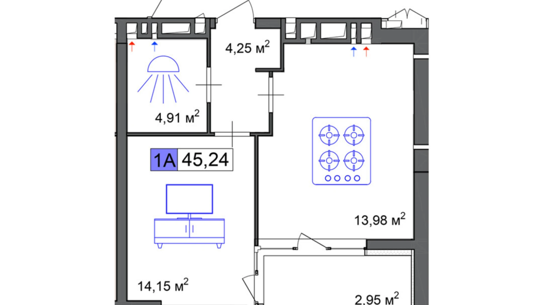 Продається 1-кімнатна квартира 45.24 кв. м у Черкасах, вул. Маламужа Олександра, 31 - фото 2