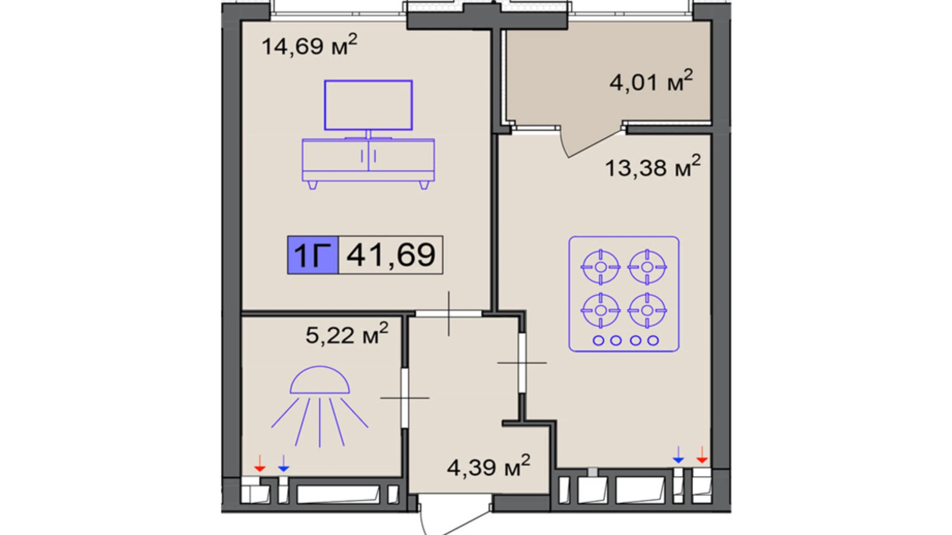 Продається 1-кімнатна квартира 41.69 кв. м у Черкасах, вул. Маламужа Олександра, 31 - фото 2