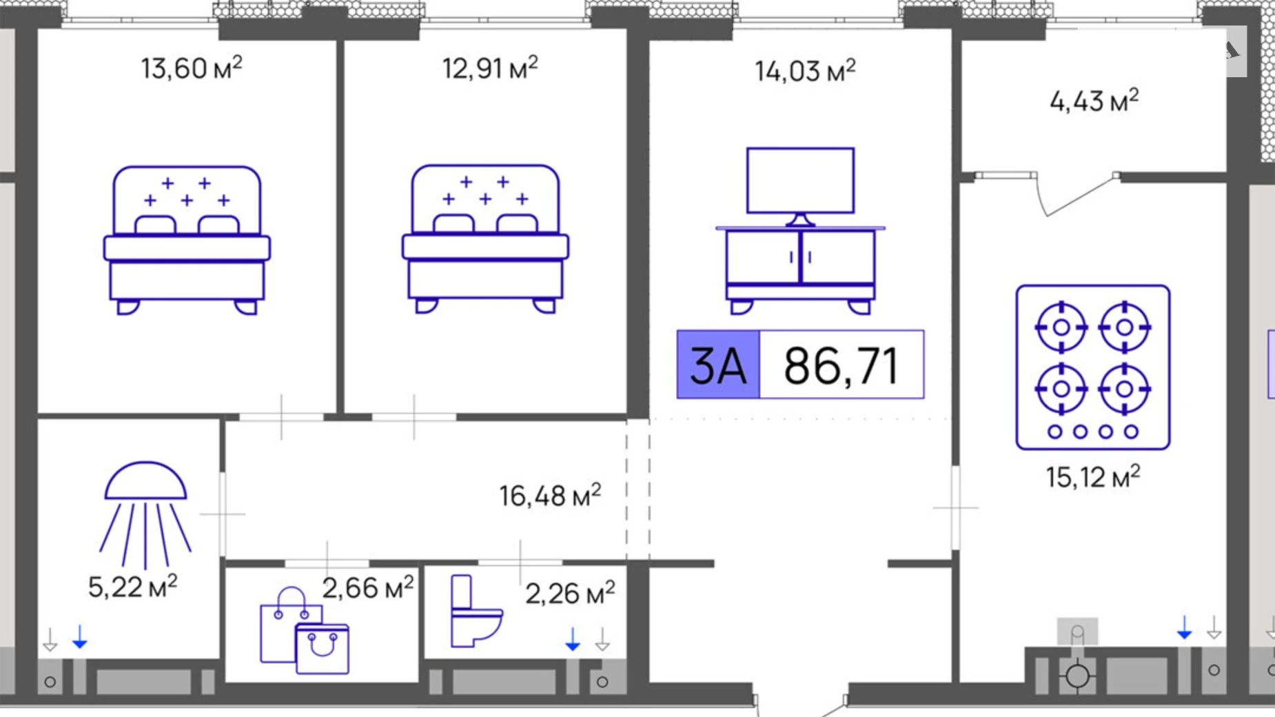 Продается 3-комнатная квартира 86.71 кв. м в Черкассах, цена: 78039 $ - фото 2