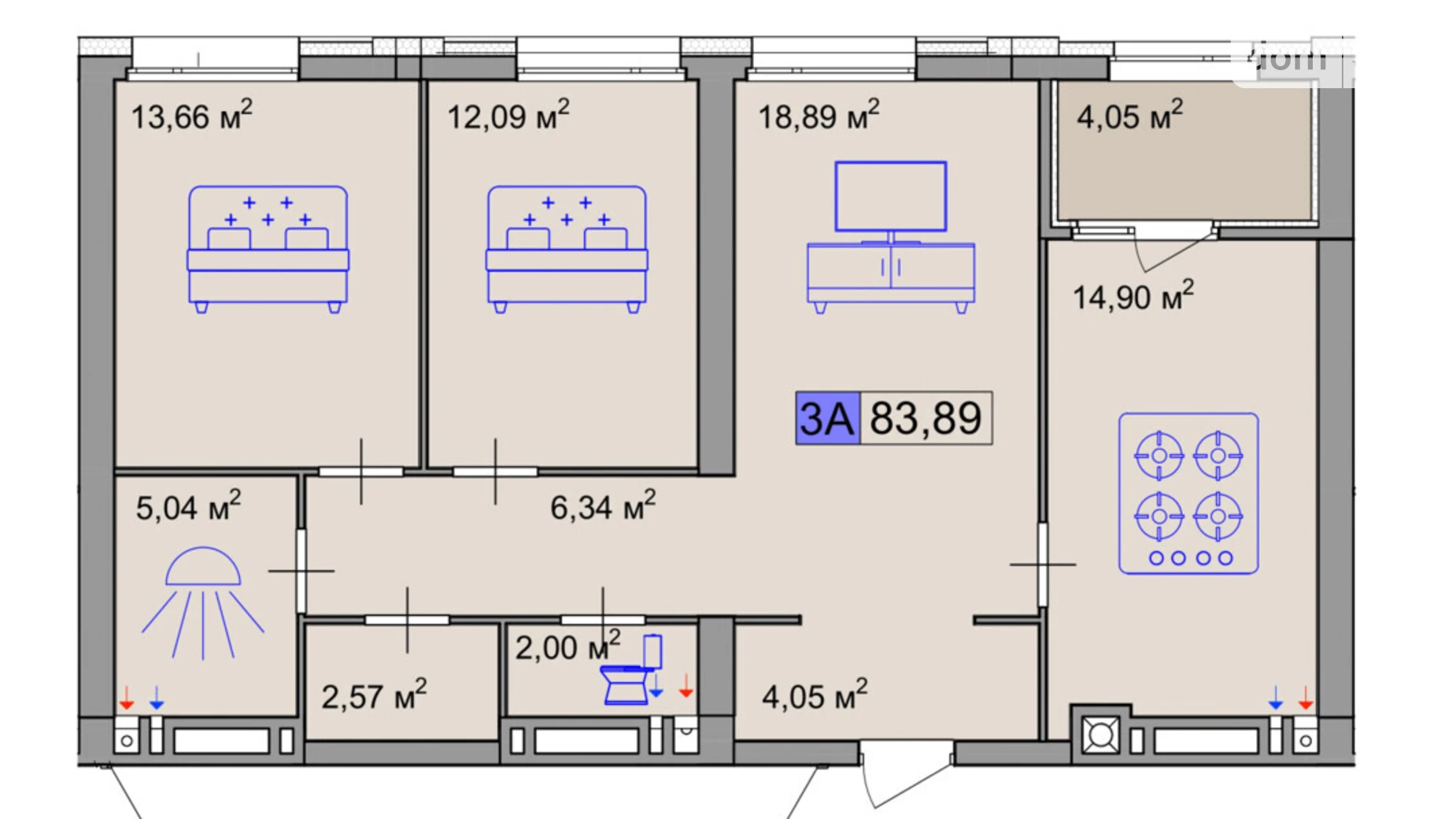 Продається 3-кімнатна квартира 83.89 кв. м у Черкасах, вул. Маламужа Олександра, 31 - фото 2