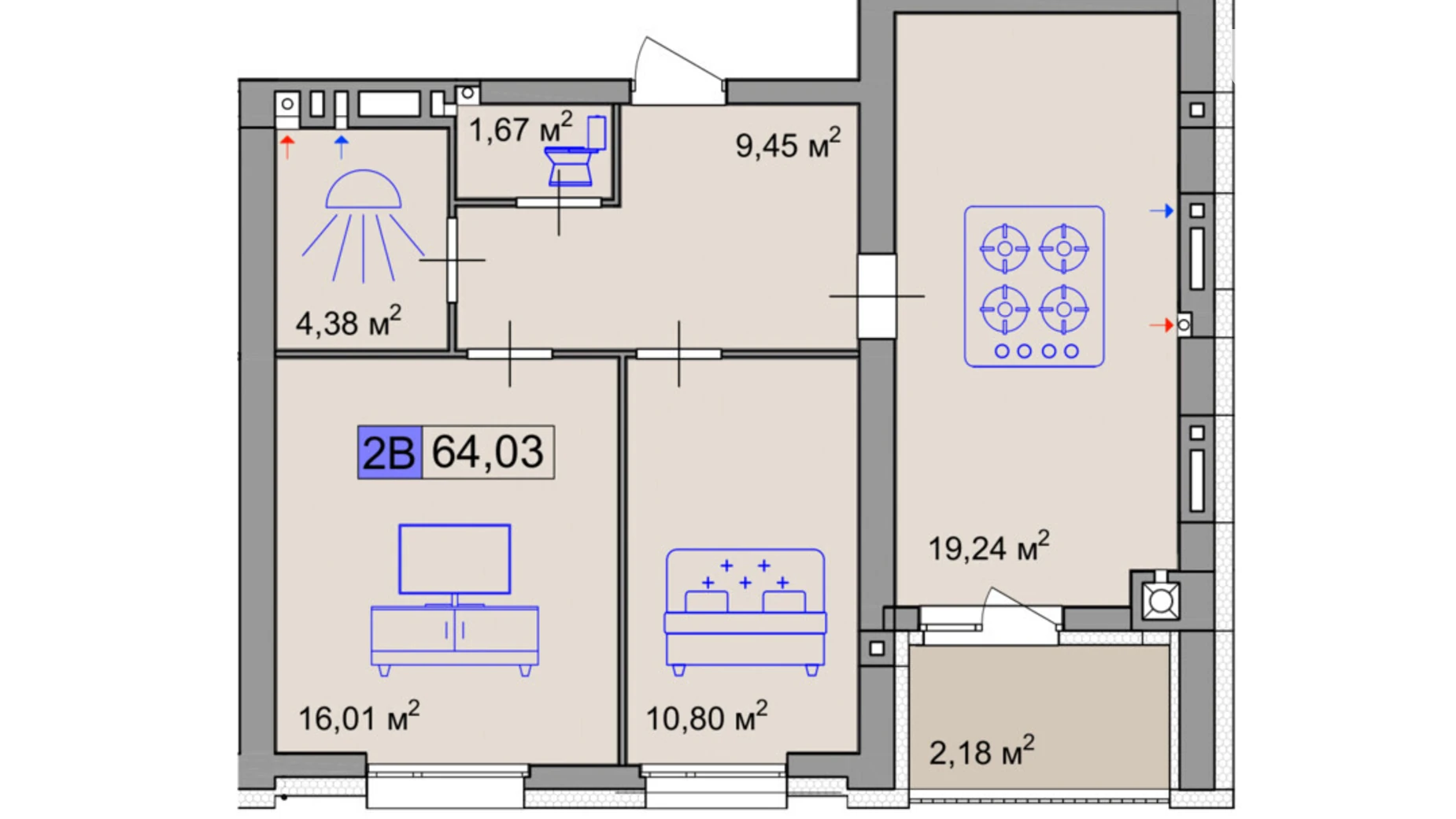 Продається 2-кімнатна квартира 64.03 кв. м у Черкасах, вул. Маламужа Олександра, 31 - фото 2