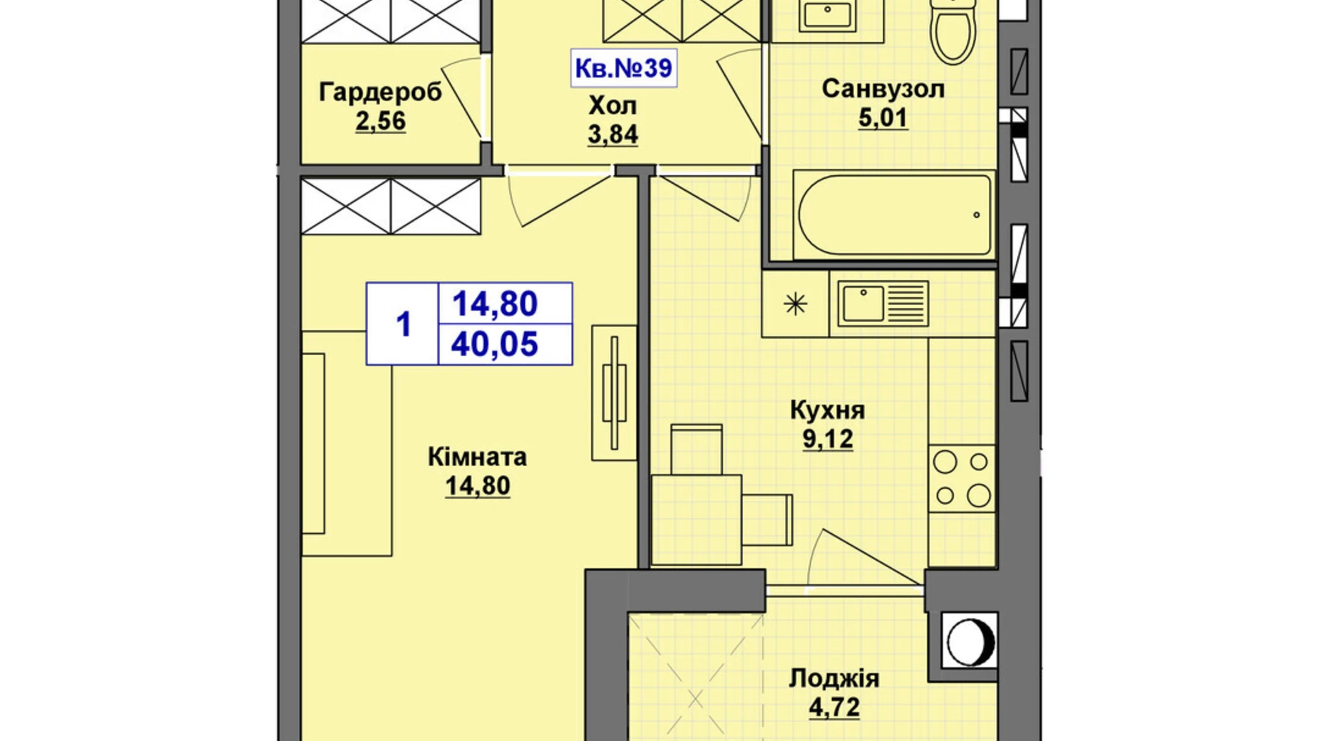 Продается 1-комнатная квартира 40.05 кв. м в Хмельницком, Старокостянтиновское шоссе, 5/5 - фото 2