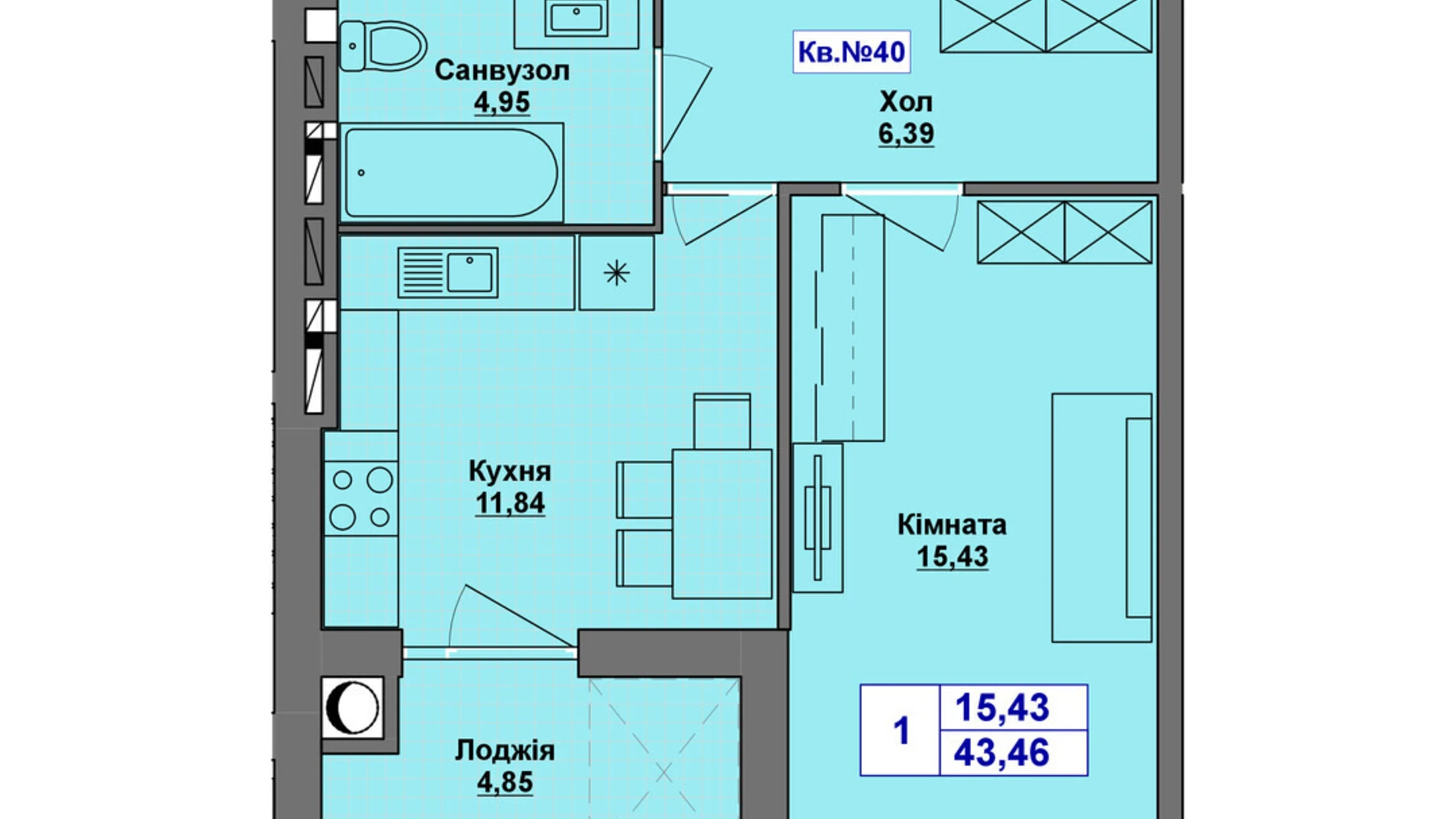 Продается 1-комнатная квартира 43.46 кв. м в Хмельницком, Старокостянтиновское шоссе, 5/5 - фото 2