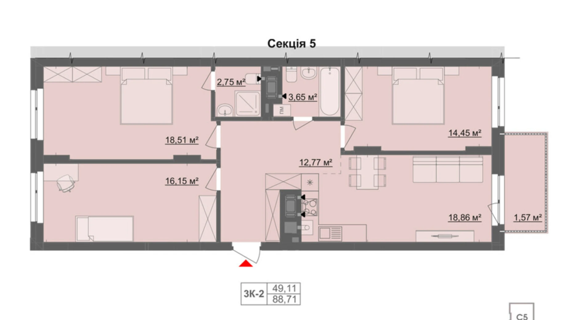 Продается 3-комнатная квартира 88.71 кв. м в Черновцах, цена: 93146 $ - фото 2