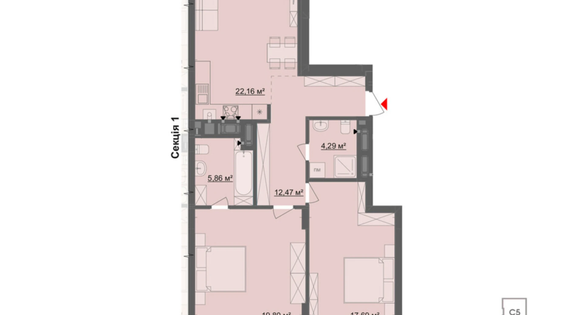 Продается 2-комнатная квартира 83.84 кв. м в Черновцах, ул. Мизюна Григория, 20 - фото 2