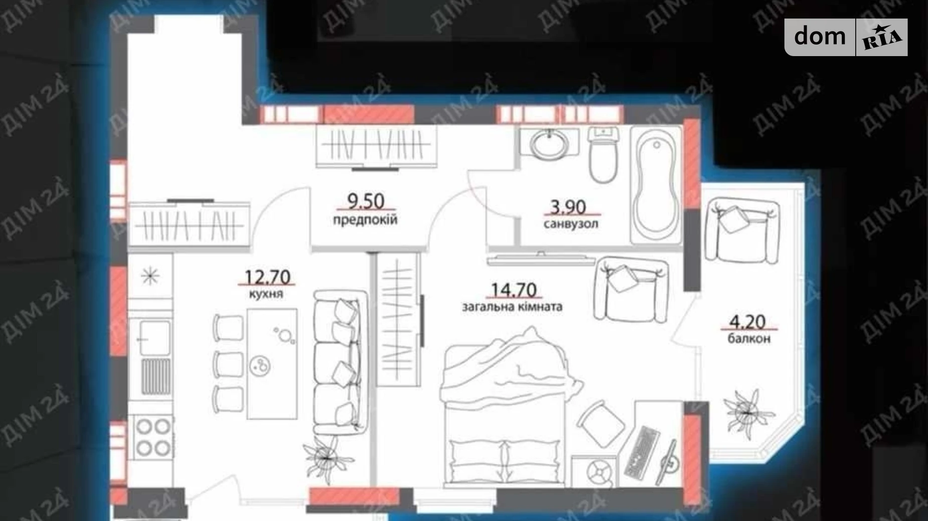 Продается 1-комнатная квартира 48 кв. м в Полтаве, ул. Героев АТО - фото 2