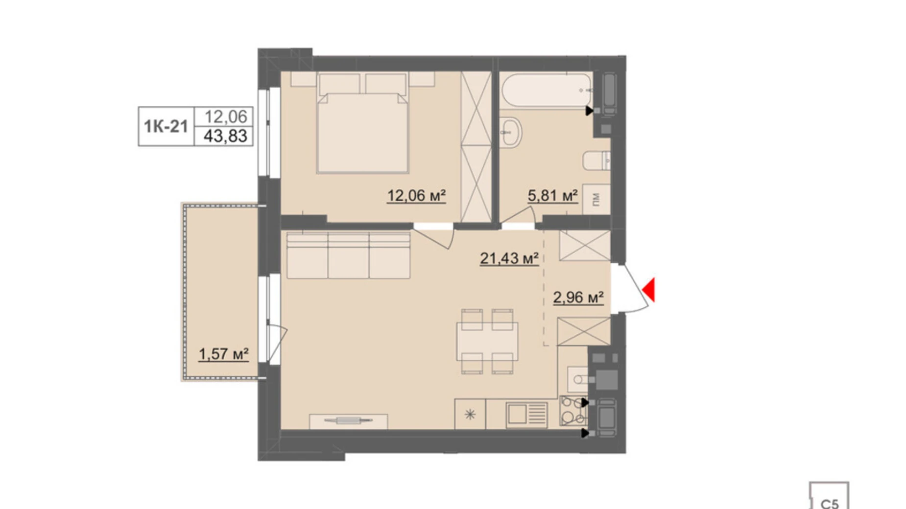 Продается 1-комнатная квартира 43.83 кв. м в Черновцах, цена: 57856 $ - фото 2