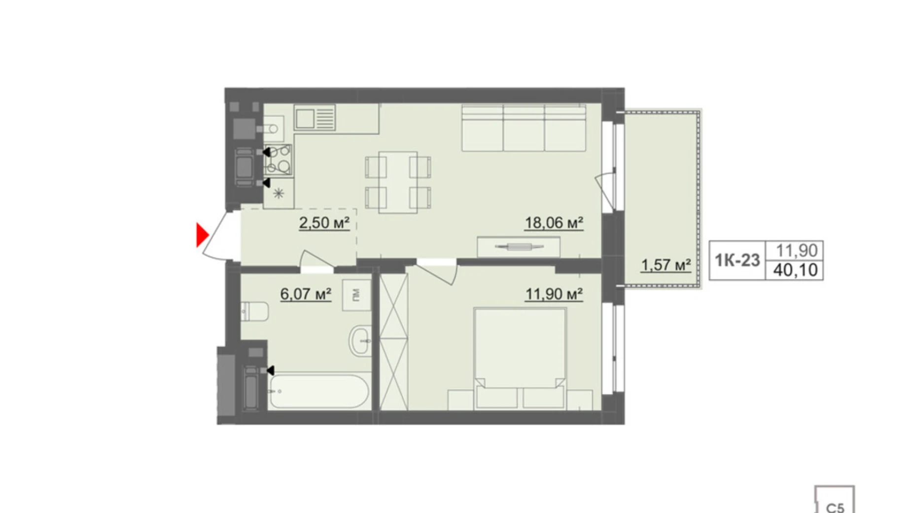 Продается 1-комнатная квартира 40.1 кв. м в Черновцах, цена: 55338 $ - фото 2