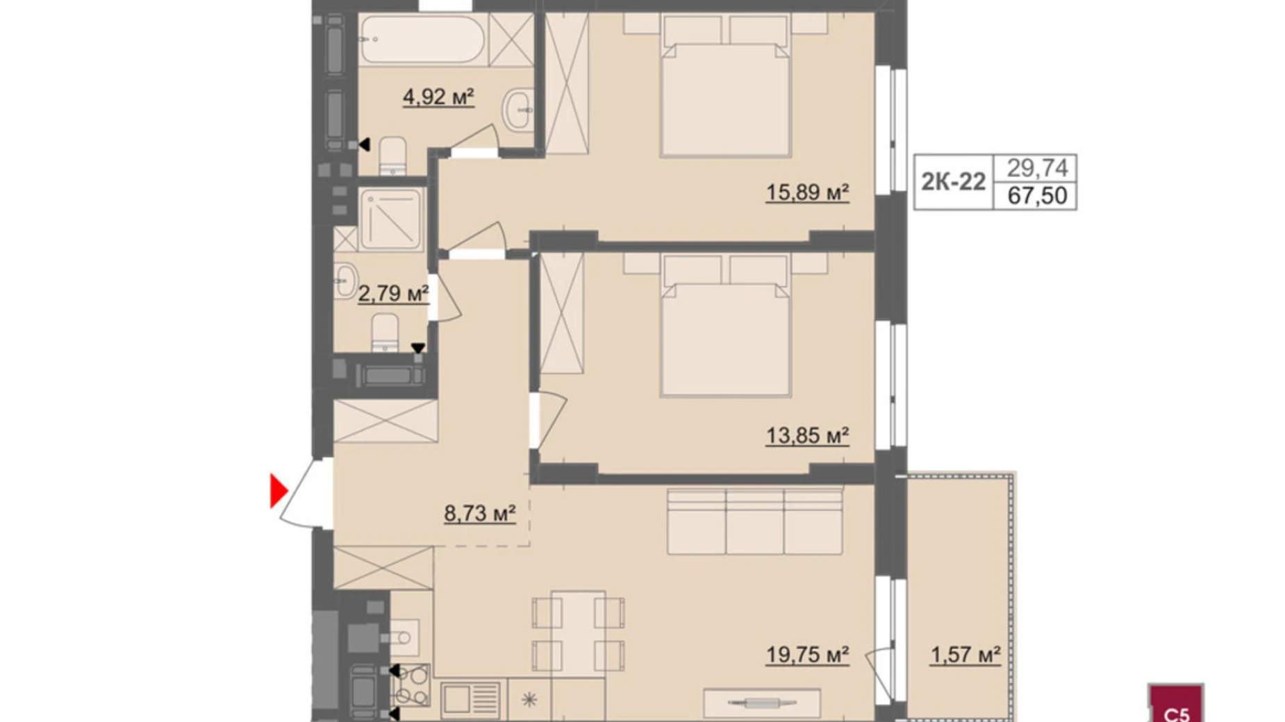Продается 2-комнатная квартира 67.5 кв. м в Черновцах, цена: 82350 $ - фото 2