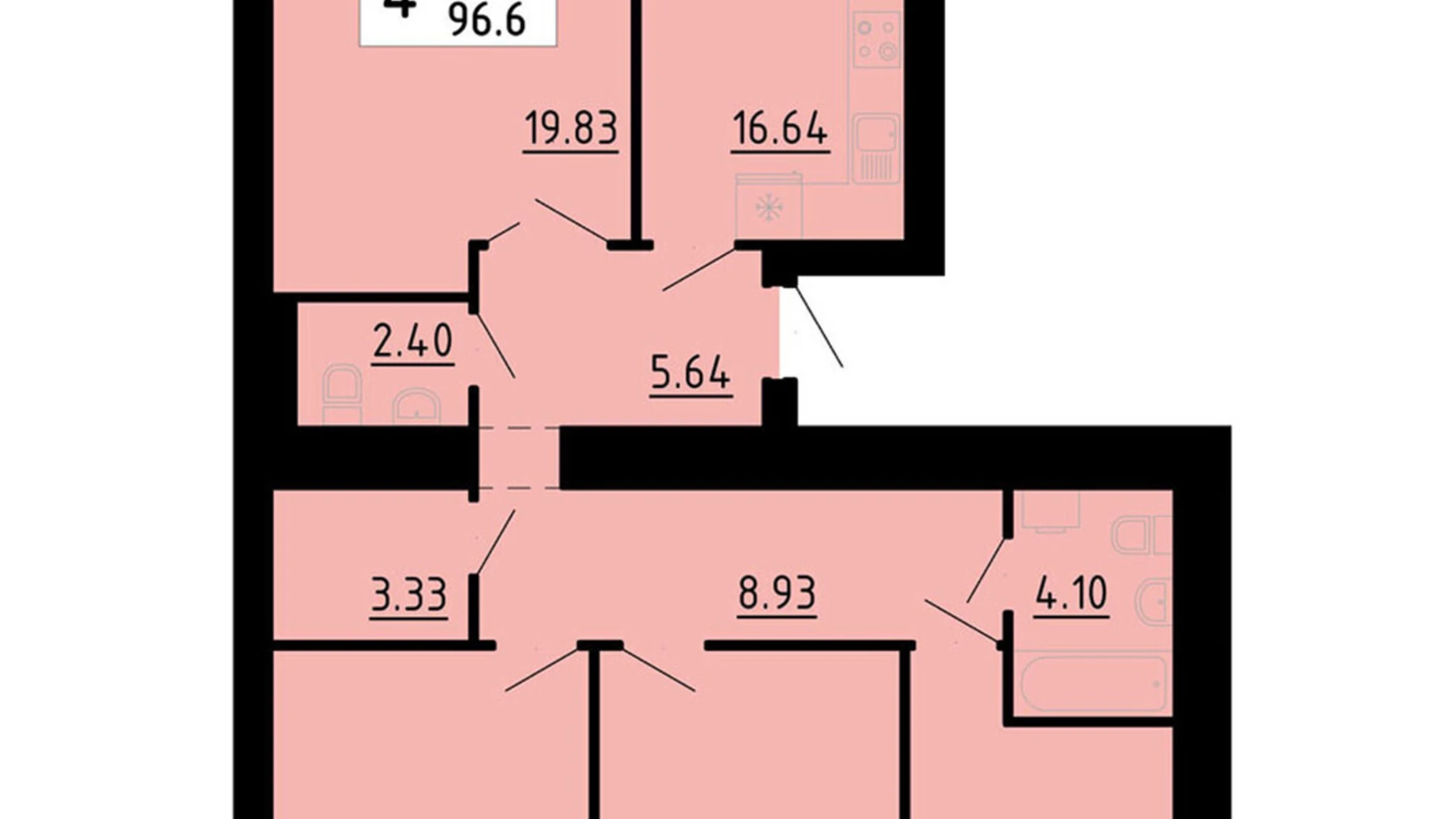 4-кімнатна квартира 96.6 кв. м у Тернополі, вул. Енергетична, 5 - фото 2