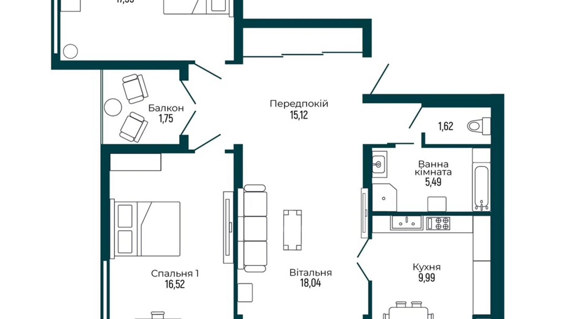 Продается 3-комнатная квартира 87.44 кв. м в Мукачеве, ул. Ужгородская, 165А - фото 2