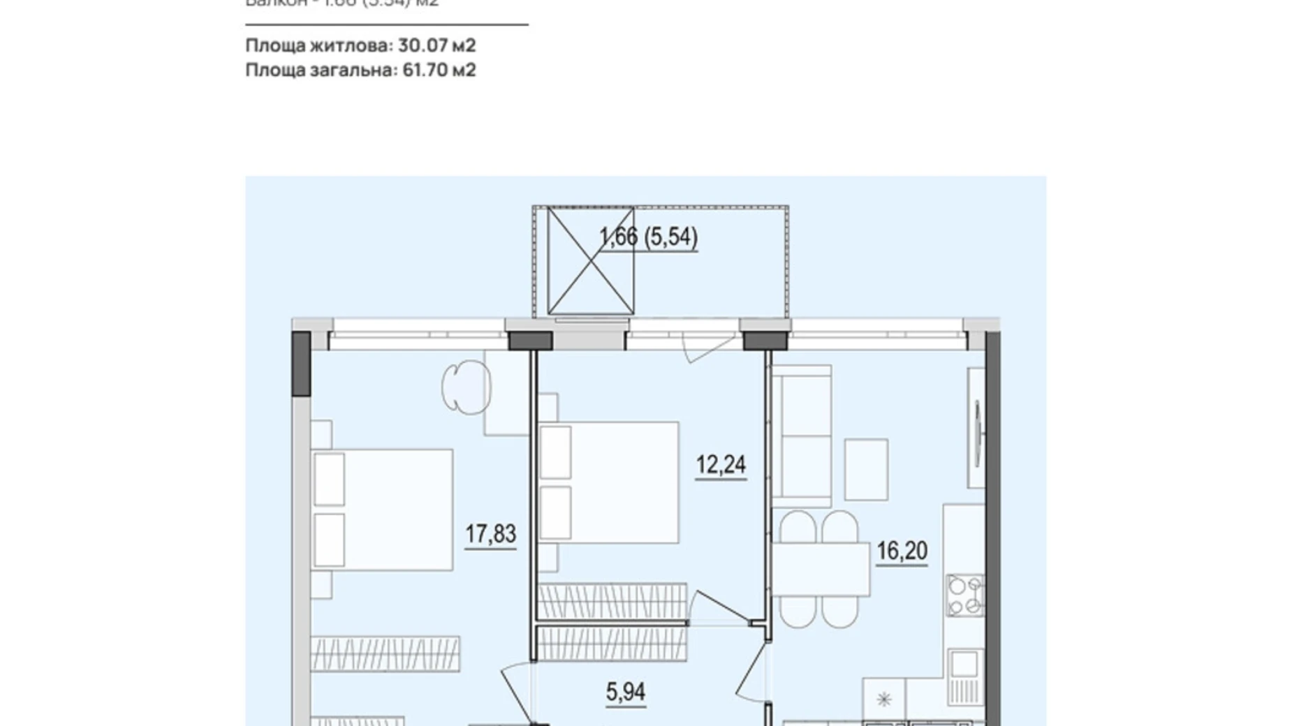 Продается 2-комнатная квартира 61.7 кв. м в Виннице, ул. Келецкая, 121 - фото 2