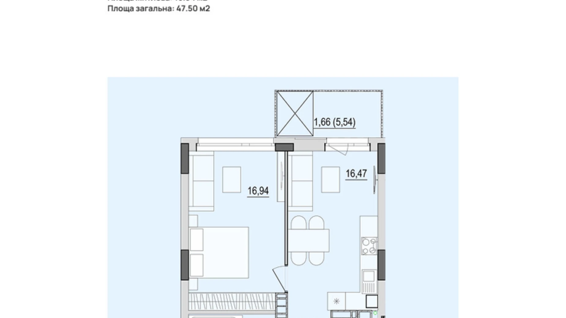 Продается 1-комнатная квартира 47.5 кв. м в Виннице, ул. Келецкая, 121 - фото 2