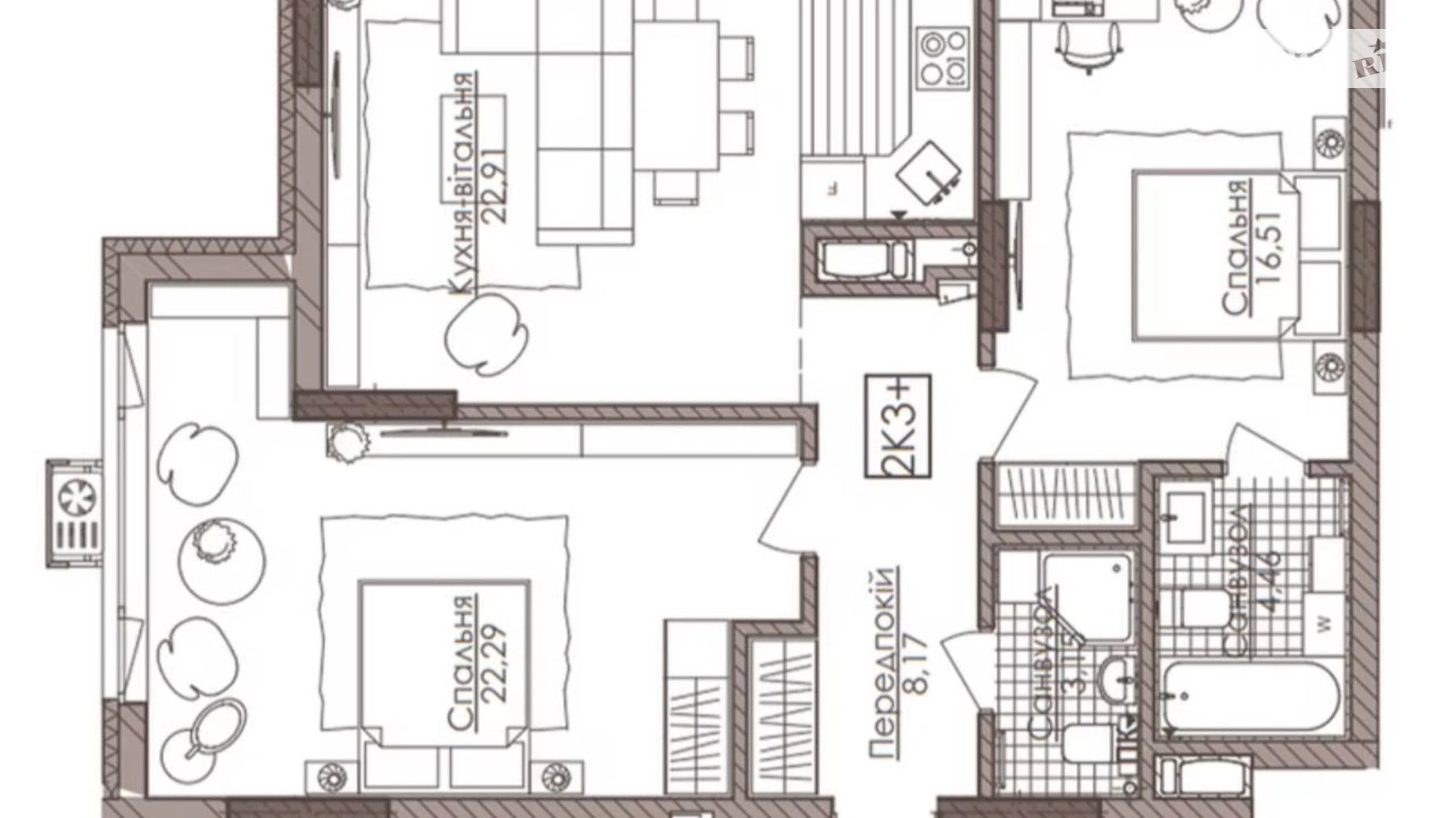 Продается 2-комнатная квартира 77.2 кв. м в Киеве, ул. Речная(Годовая), 4 - фото 2