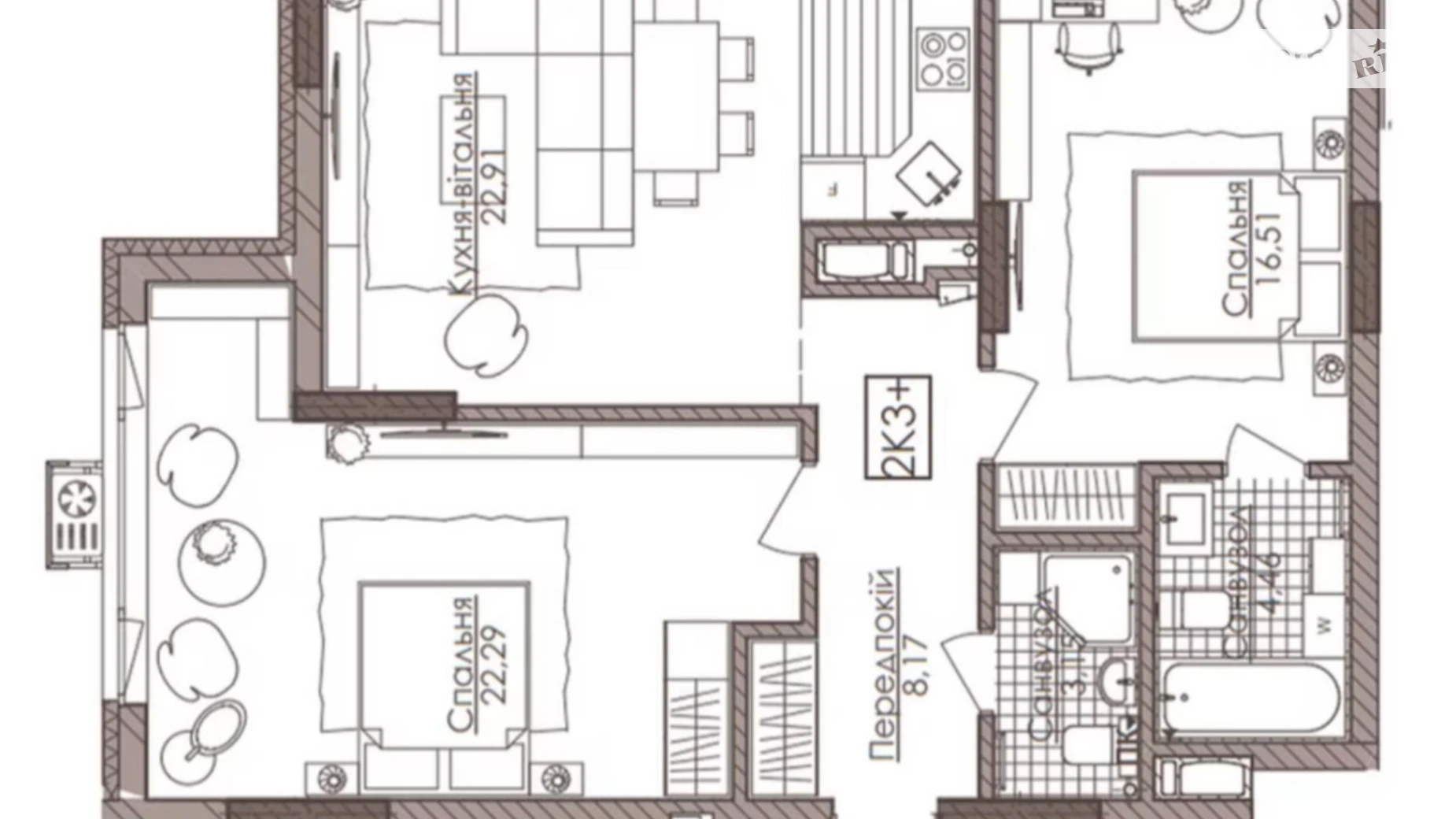 Продается 2-комнатная квартира 77.2 кв. м в Киеве, ул. Речная(Годовая), 4 - фото 3