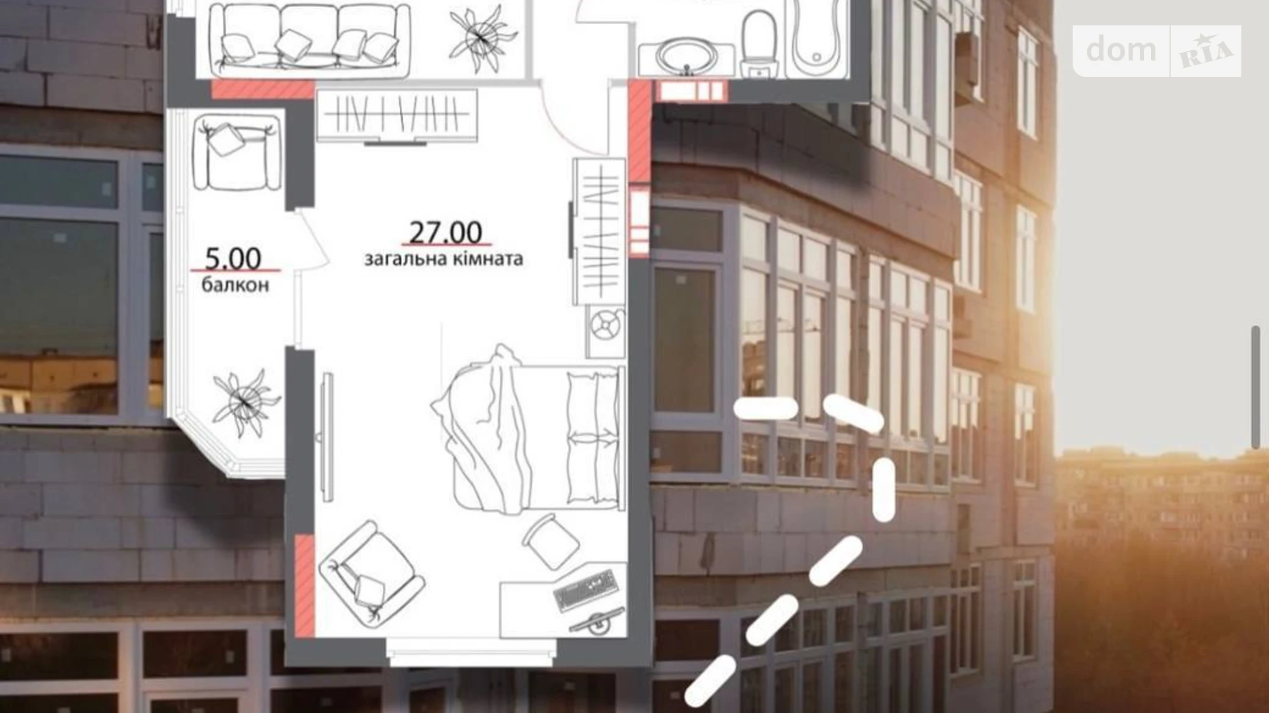 Продається 1-кімнатна квартира 56.5 кв. м у Полтаві, вул. Героїв АТО, 81 - фото 2