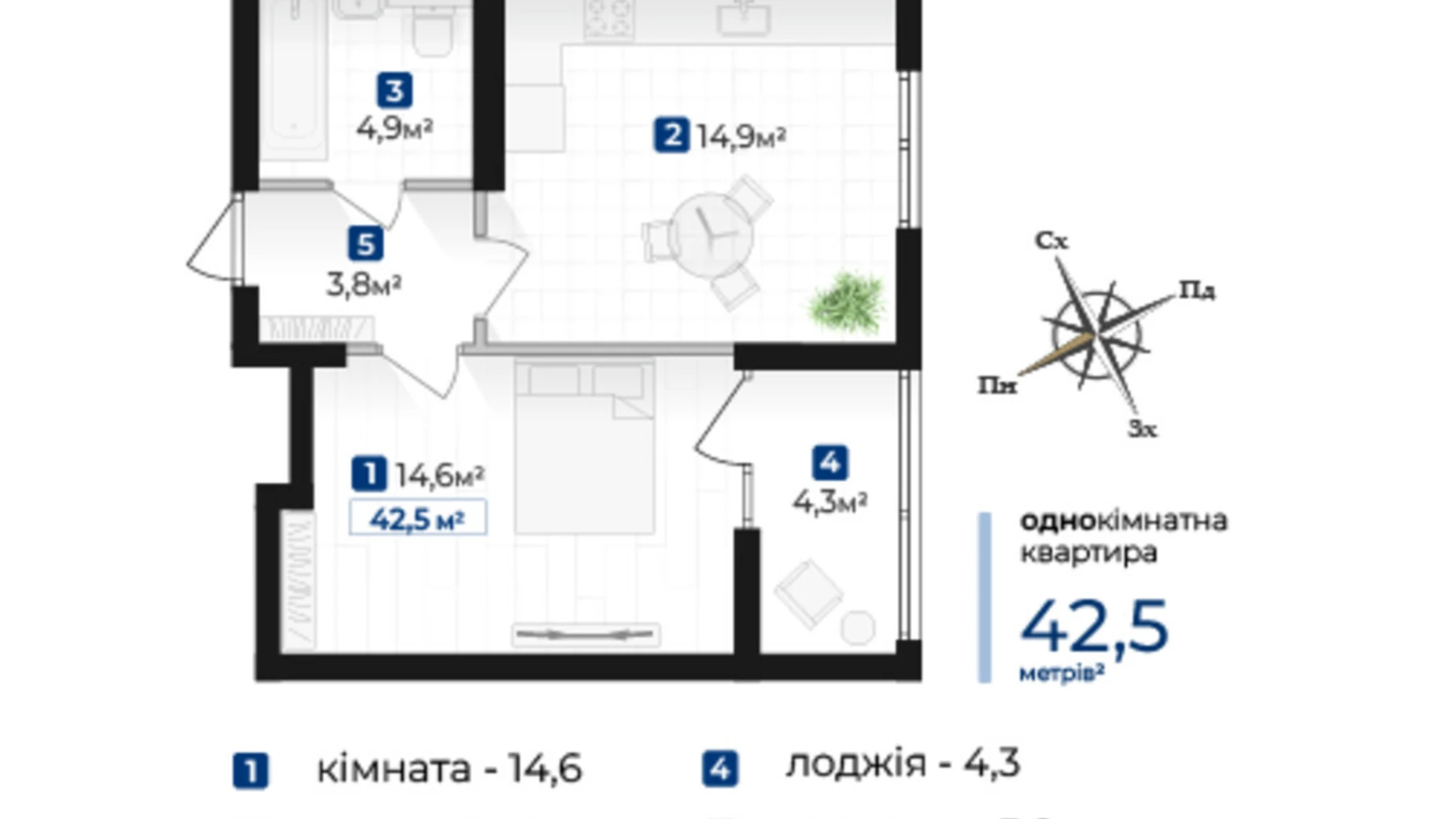Продається 1-кімнатна квартира 42.5 кв. м у Івано-Франківську, вул. Хоткевича Гната - фото 2