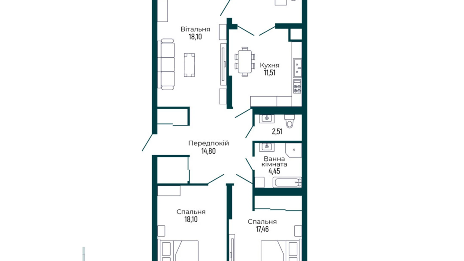 Продається 3-кімнатна квартира 92.92 кв. м у Мукачеві, цена: 106858 $ - фото 2