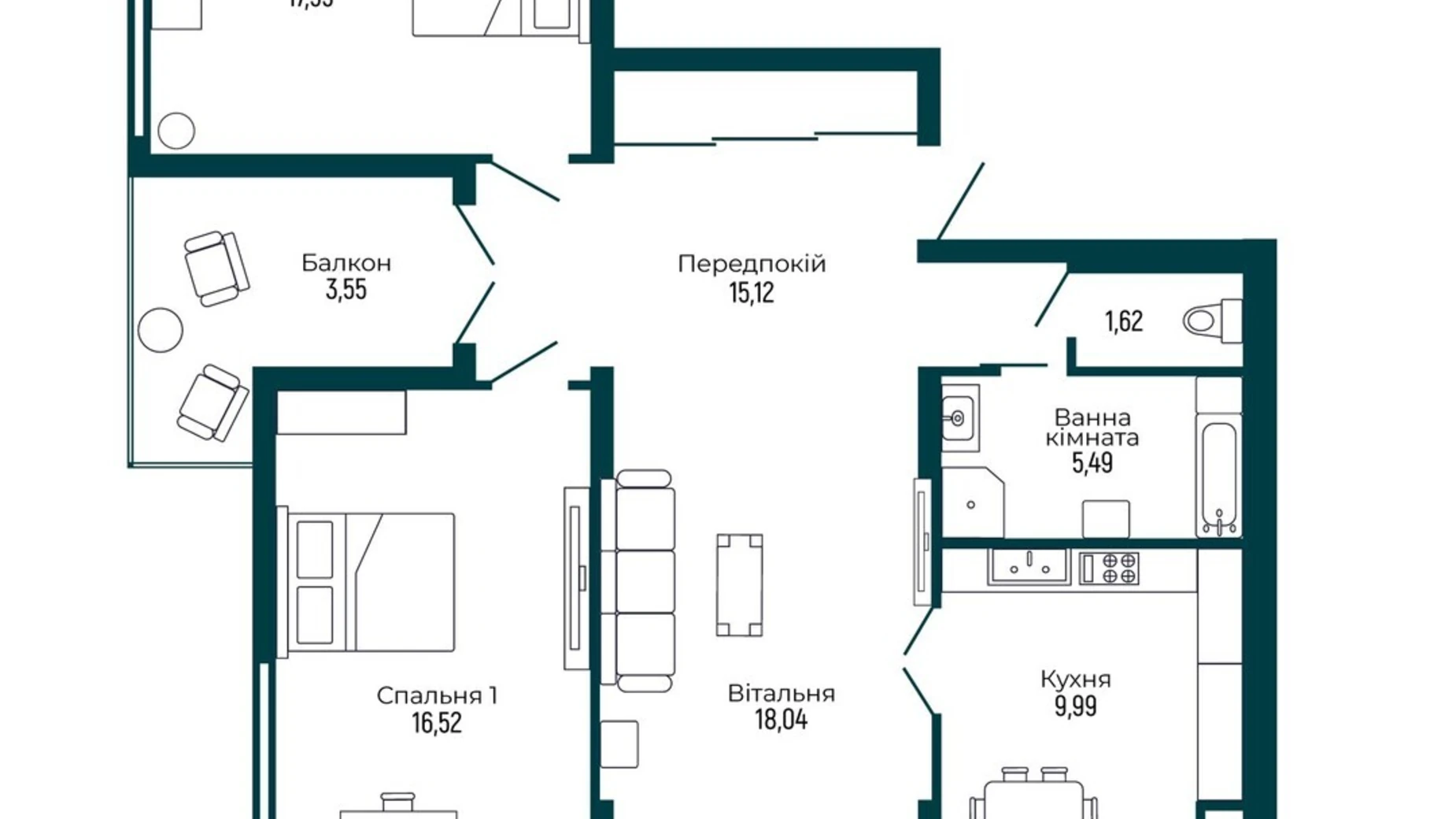 Продається 3-кімнатна квартира 89.24 кв. м у Мукачеві, цена: 102626 $ - фото 2