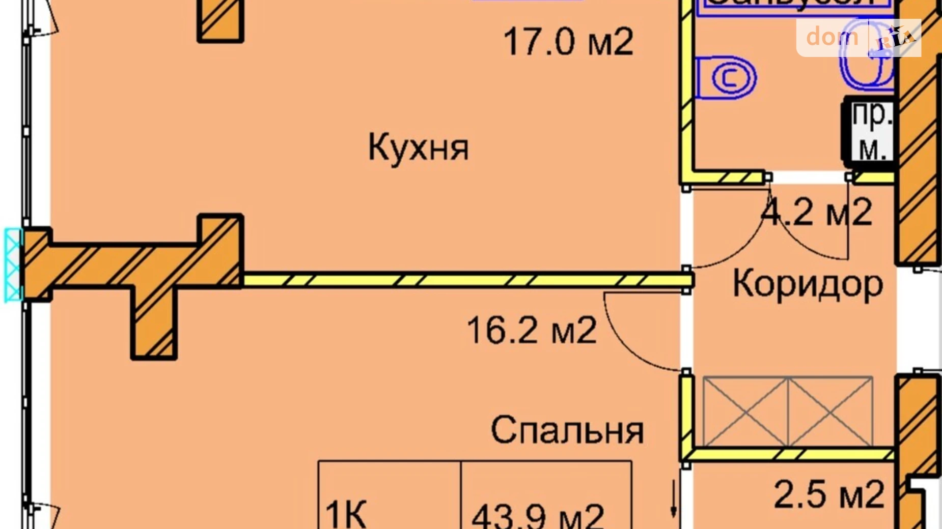Продається 1-кімнатна квартира 43.4 кв. м у Рівному, вул. Чорновола В'ячеслава, 94Г-94Е - фото 2