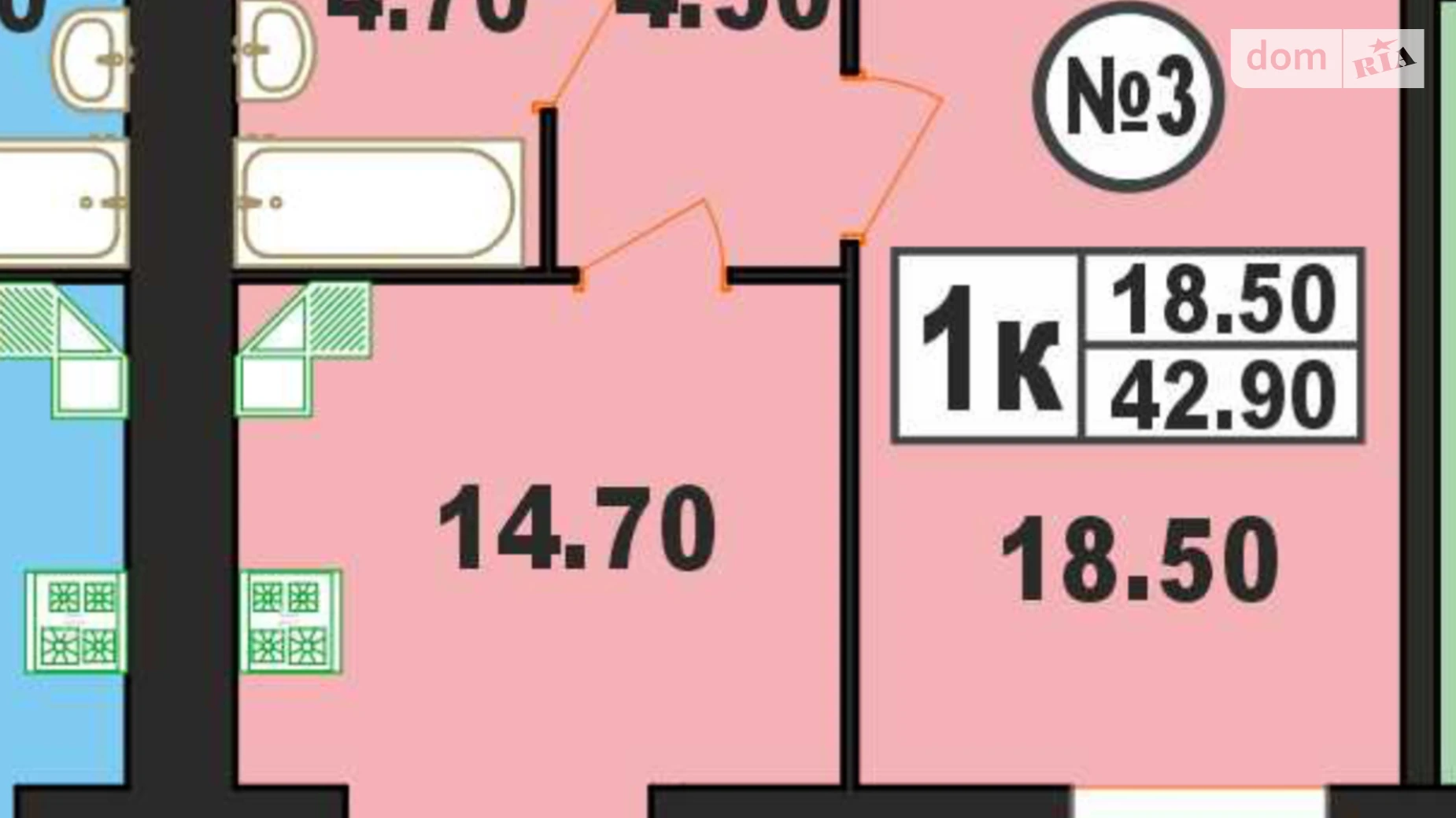 Продается 1-комнатная квартира 43.8 кв. м в Хмельницком, ул. Степана Бандеры, 80 - фото 2