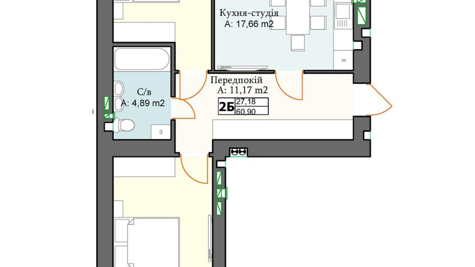 Продается 2-комнатная квартира 60.9 кв. м в, цена: 68512 $ - фото 2
