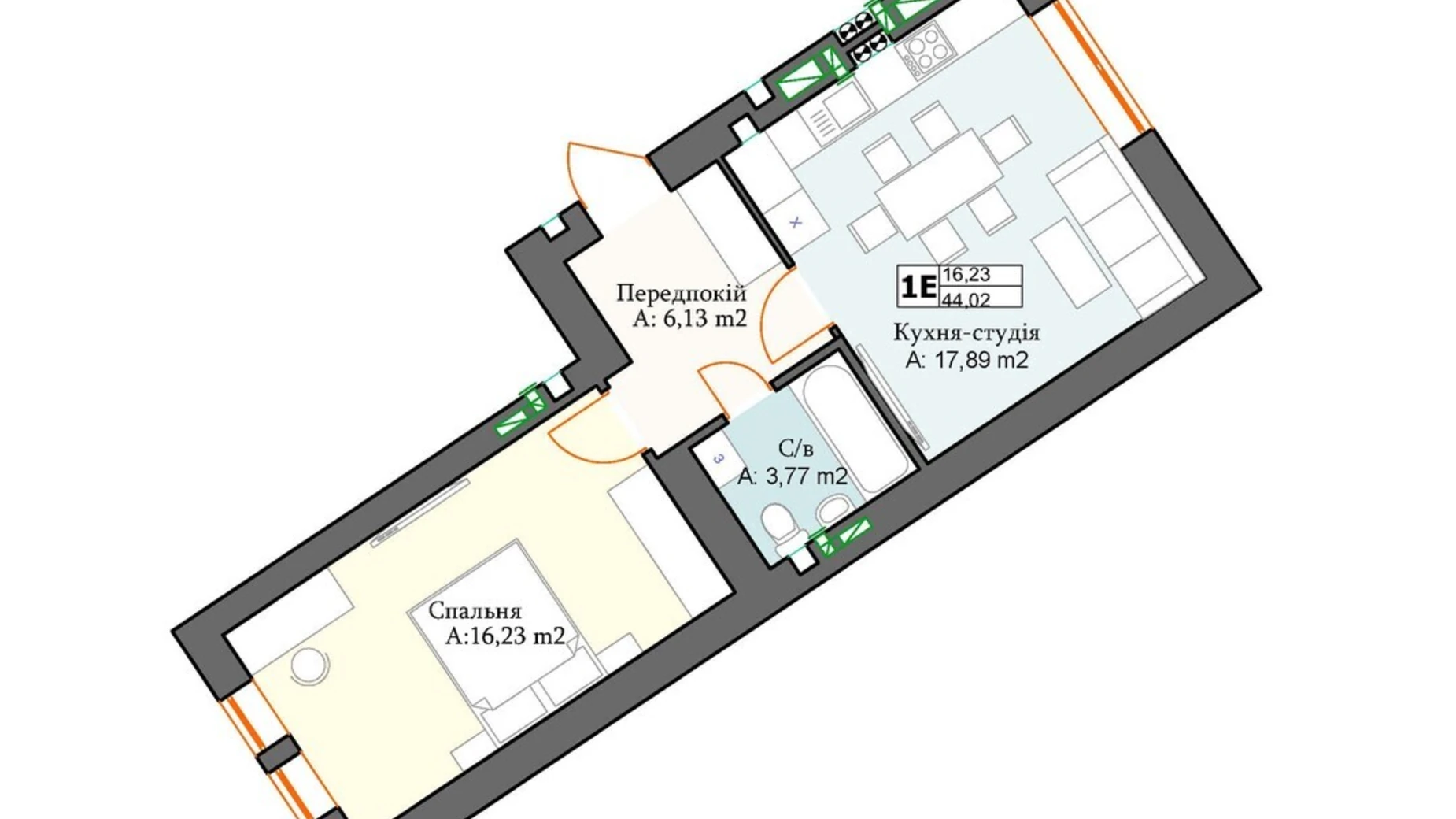 Продается 1-комнатная квартира 44 кв. м в, цена: 51700 $ - фото 2