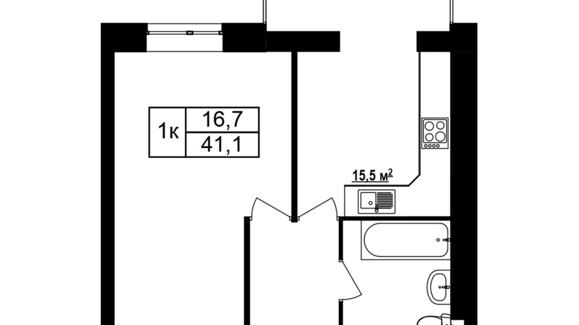Продается 1-комнатная квартира 41.1 кв. м в Хмельнике, ул. Виноградная(Котовского), 1 - фото 2