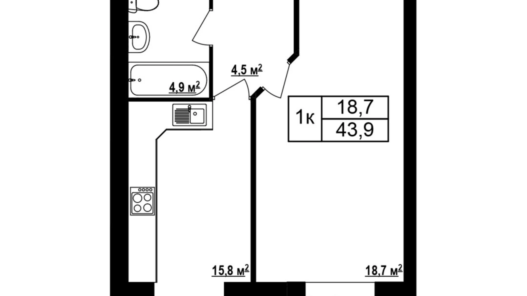 Продається 1-кімнатна квартира 43.9 кв. м у Хмільнику, вул. Виноградна(Котовського), 1 - фото 3