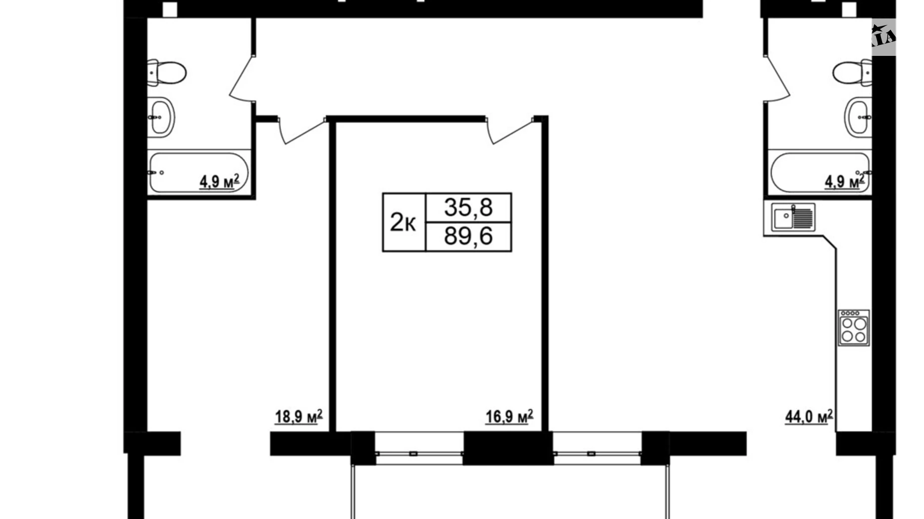Продается 2-комнатная квартира 89.6 кв. м в Хмельнике, ул. Виноградная(Котовского), 1 - фото 2