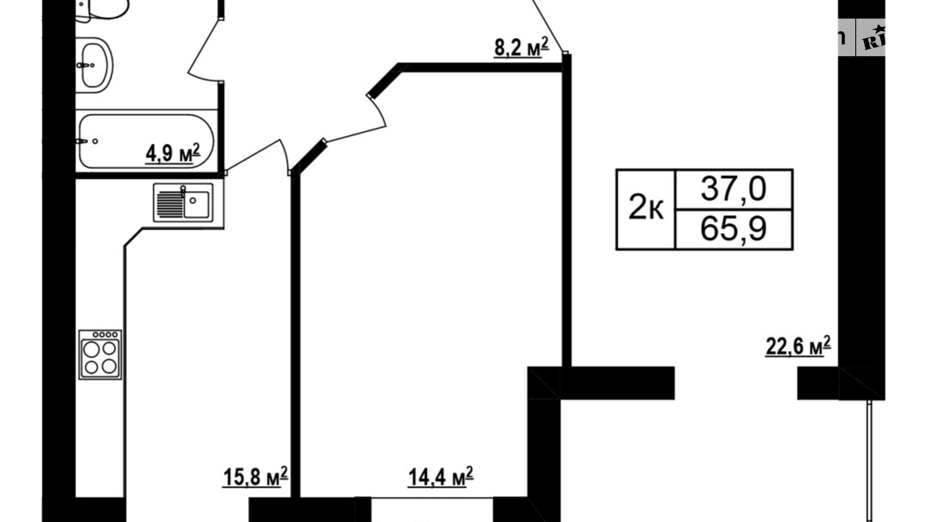 Продается 2-комнатная квартира 65.9 кв. м в Хмельнике, ул. Виноградная(Котовского), 1 - фото 2