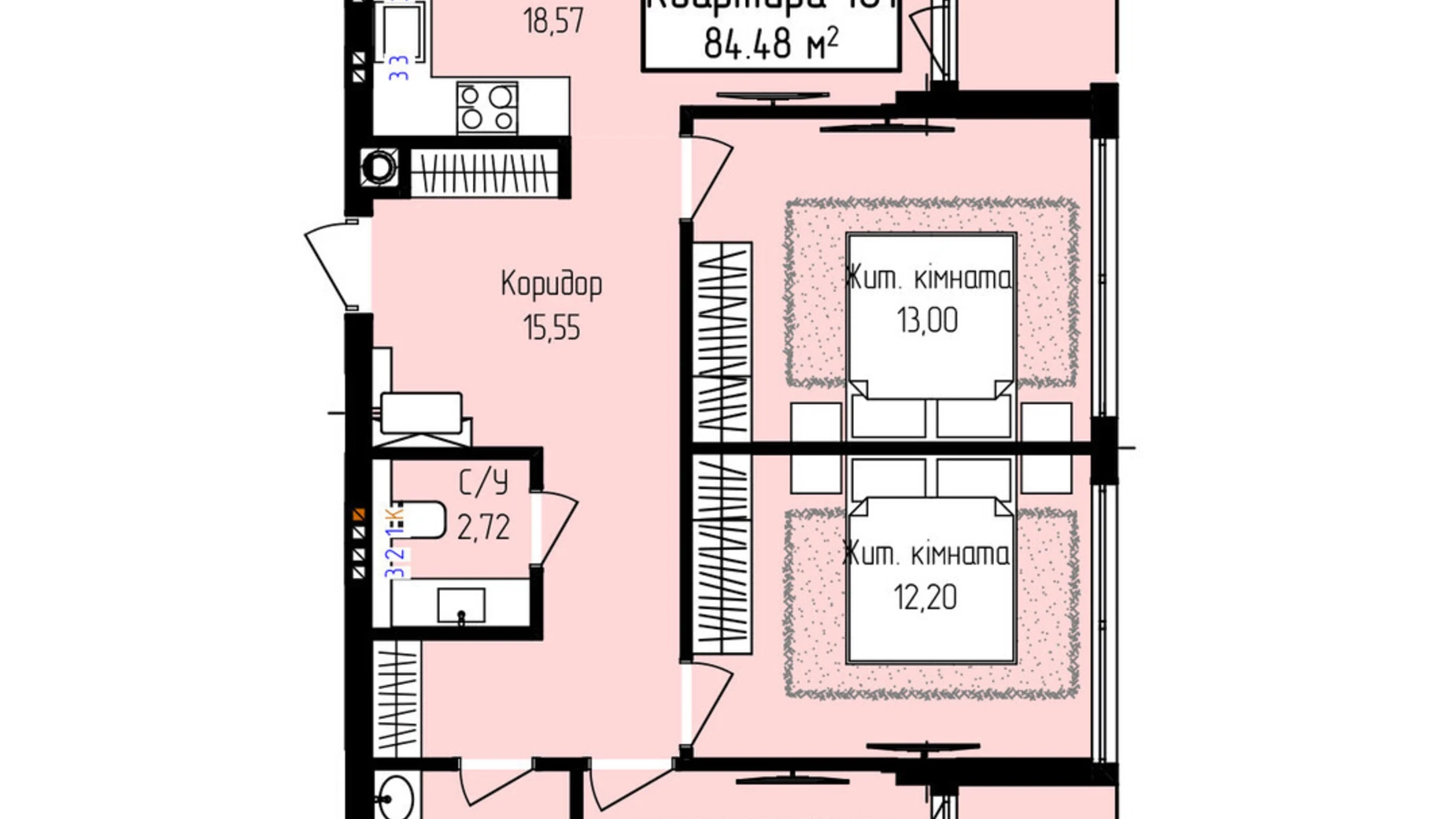 Продается 3-комнатная квартира 84.48 кв. м в Ужгороде, ул. Собранецкая, 129 - фото 2