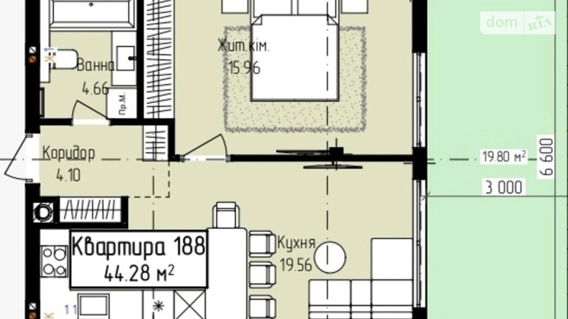 Продается 1-комнатная квартира 44.28 кв. м в Ужгороде, ул. Собранецкая, 129 - фото 2