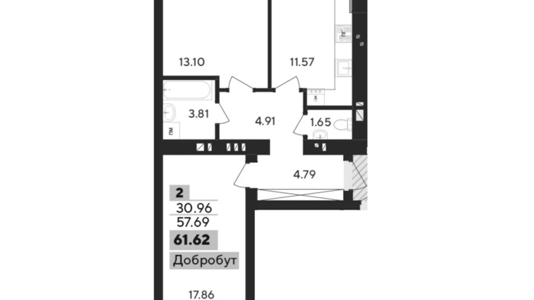 Продается 2-комнатная квартира 61.62 кв. м в Хмельницком, пер. Панаса Мирного, 9/1 - фото 2