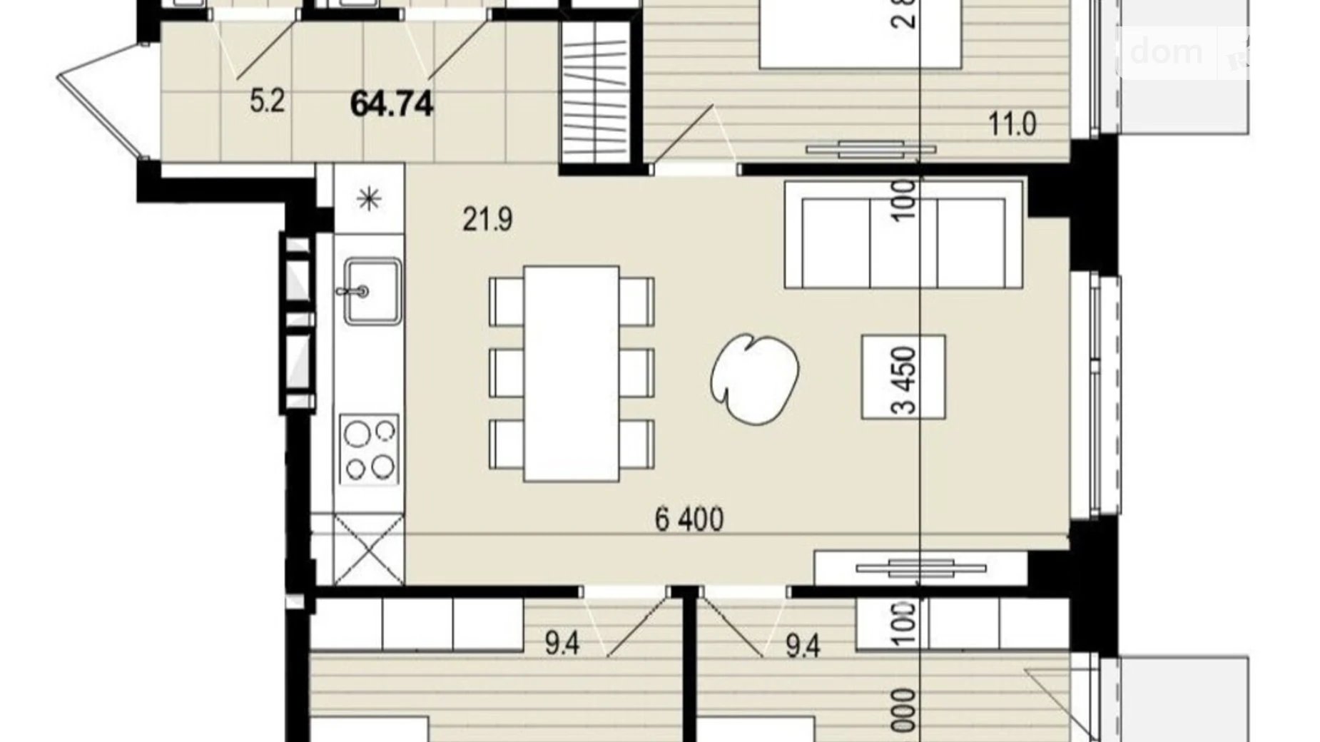 Продается 3-комнатная квартира 64.74 кв. м в Днепре, цена: 51792 $ - фото 2