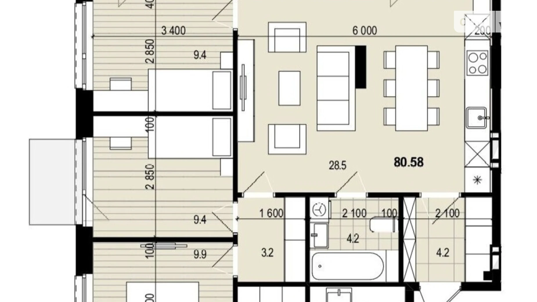 Продается 3-комнатная квартира 80.58 кв. м в Днепре, просп. Мира, 29 - фото 2