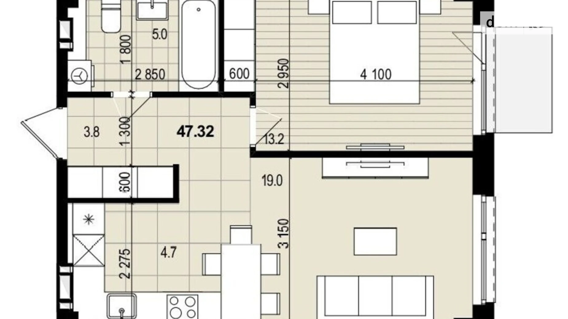 Продается 1-комнатная квартира 47.32 кв. м в Днепре, цена: 37856 $ - фото 2