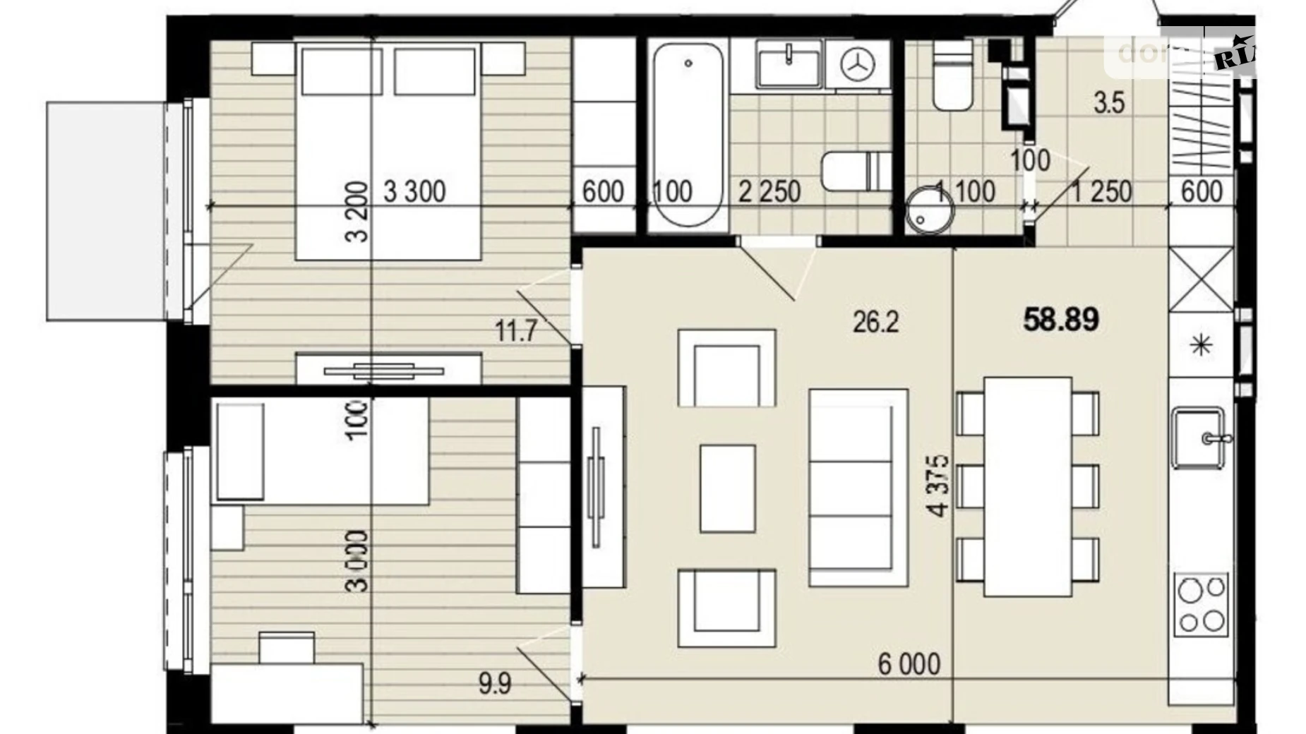 Продается 2-комнатная квартира 58.89 кв. м в Днепре, просп. Мира, 29 - фото 2