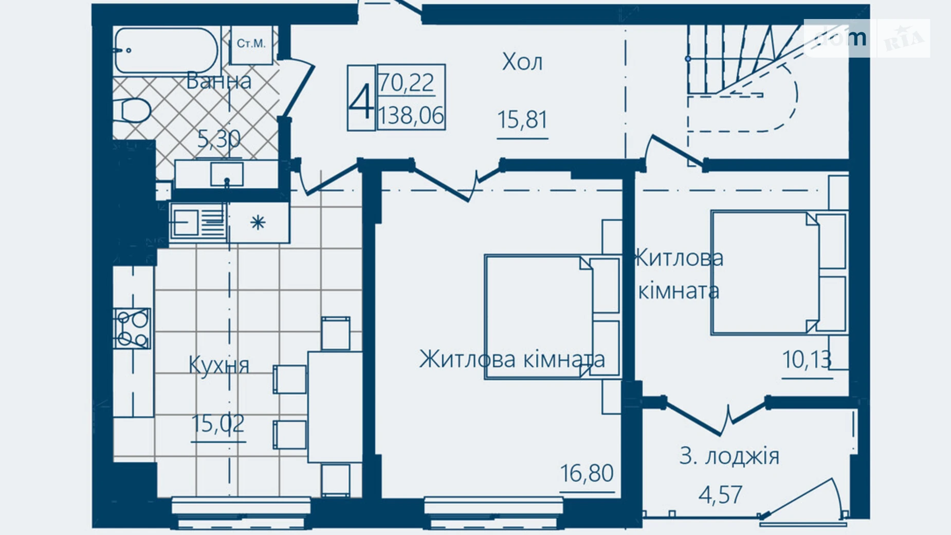 Продается 4-комнатная квартира 138.06 кв. м в, цена: 124254 $ - фото 3
