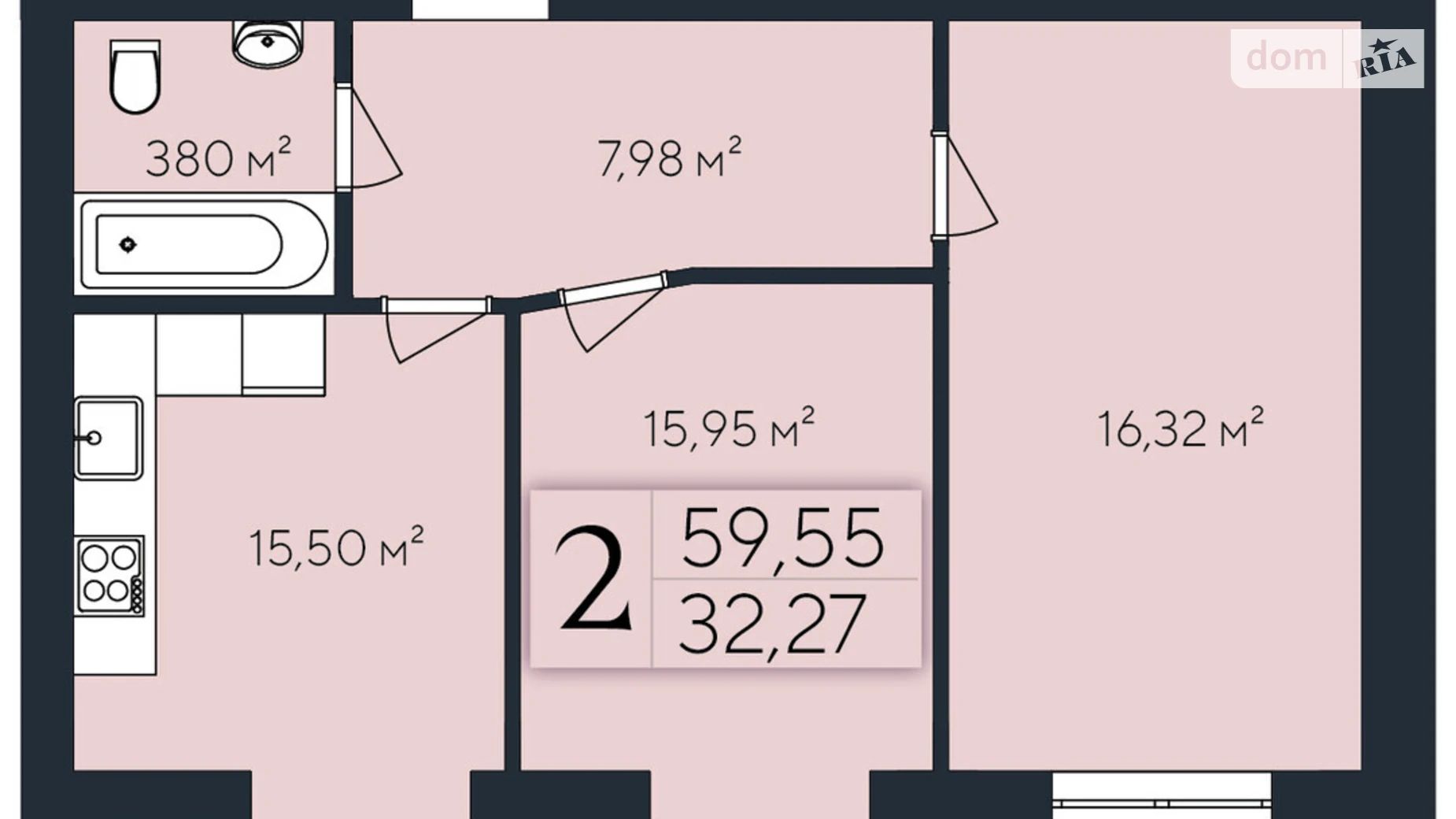 Продается 2-комнатная квартира 59.55 кв. м в Хмельницком, ул. Коновальца Евгения, 1 - фото 2
