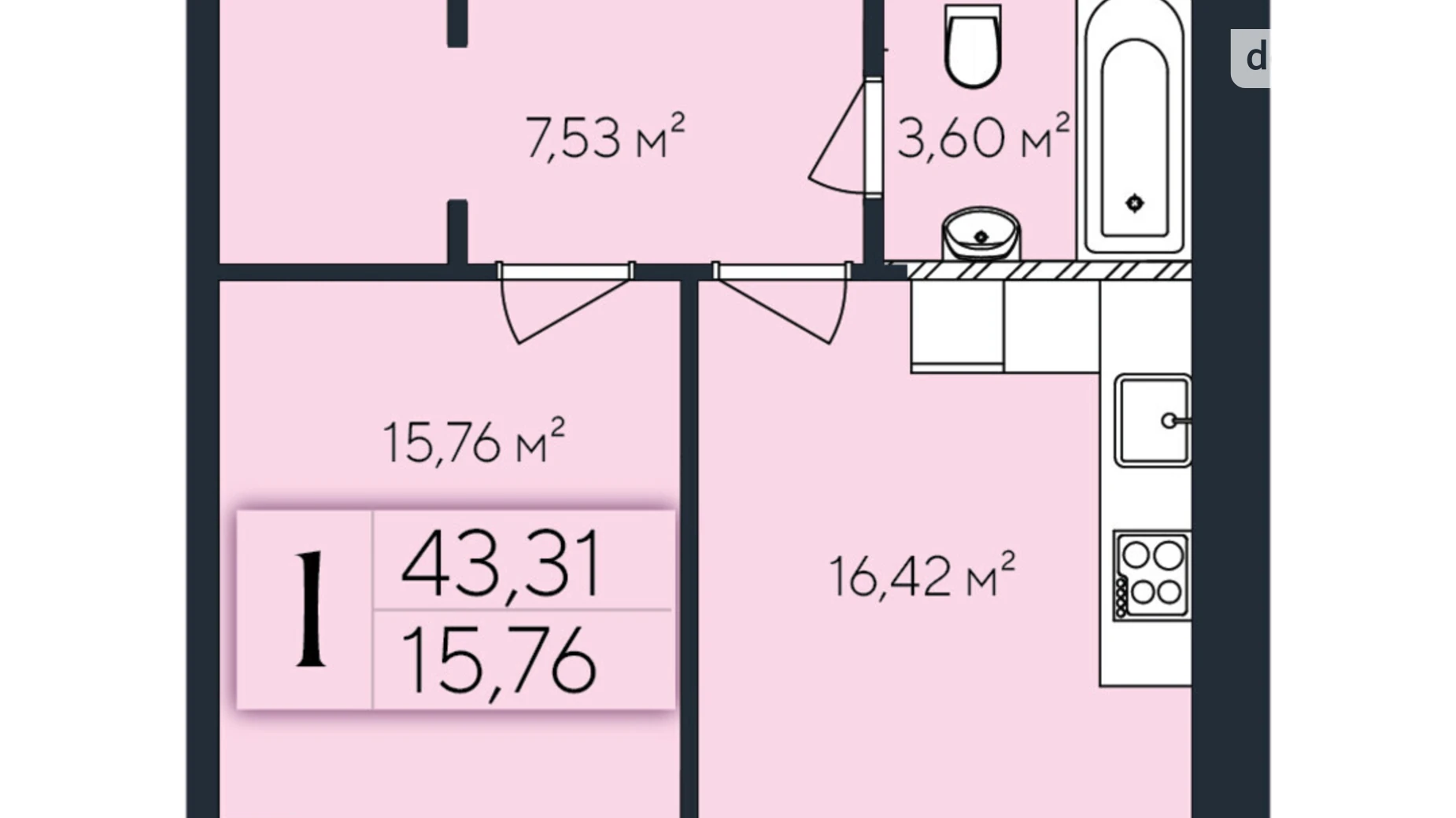 Продается 1-комнатная квартира 43.31 кв. м в Хмельницком, ул. Коновальца Евгения, 1 - фото 2